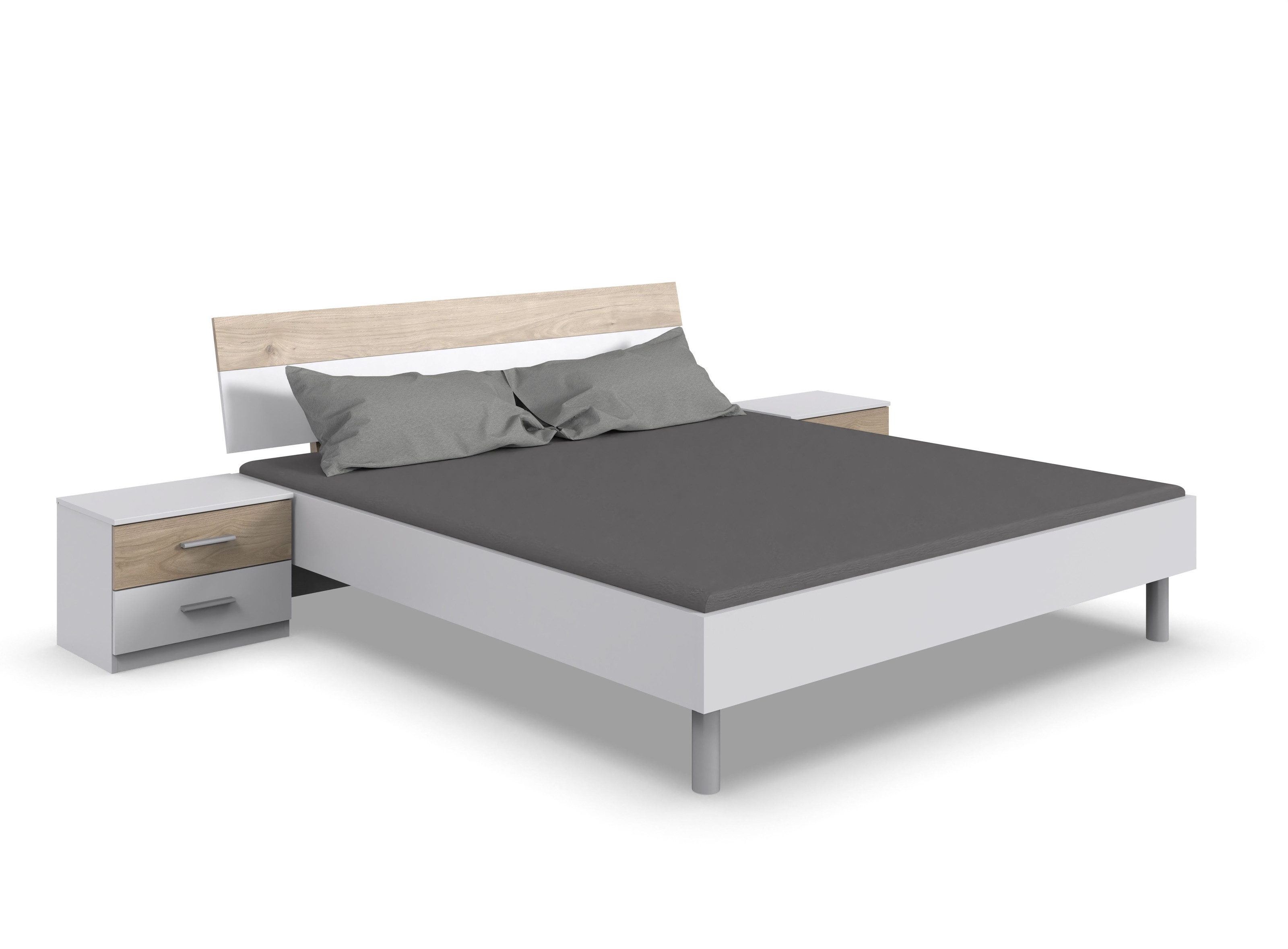 freiraum Bettanlage Budapest, Liegefl. 160x200cm, Weiß / Hickory-Eiche-Dekor - 273x81x210cm (B/H/T)