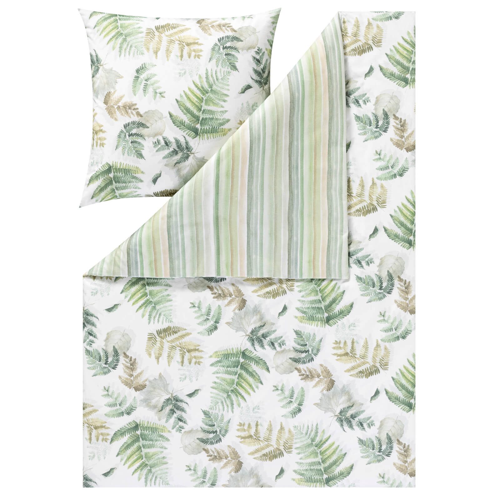 Estella Bettwäsche Fern leaves 4469 530 Grün, Flanell, 2 teilig, Pflanzen, Gestreift