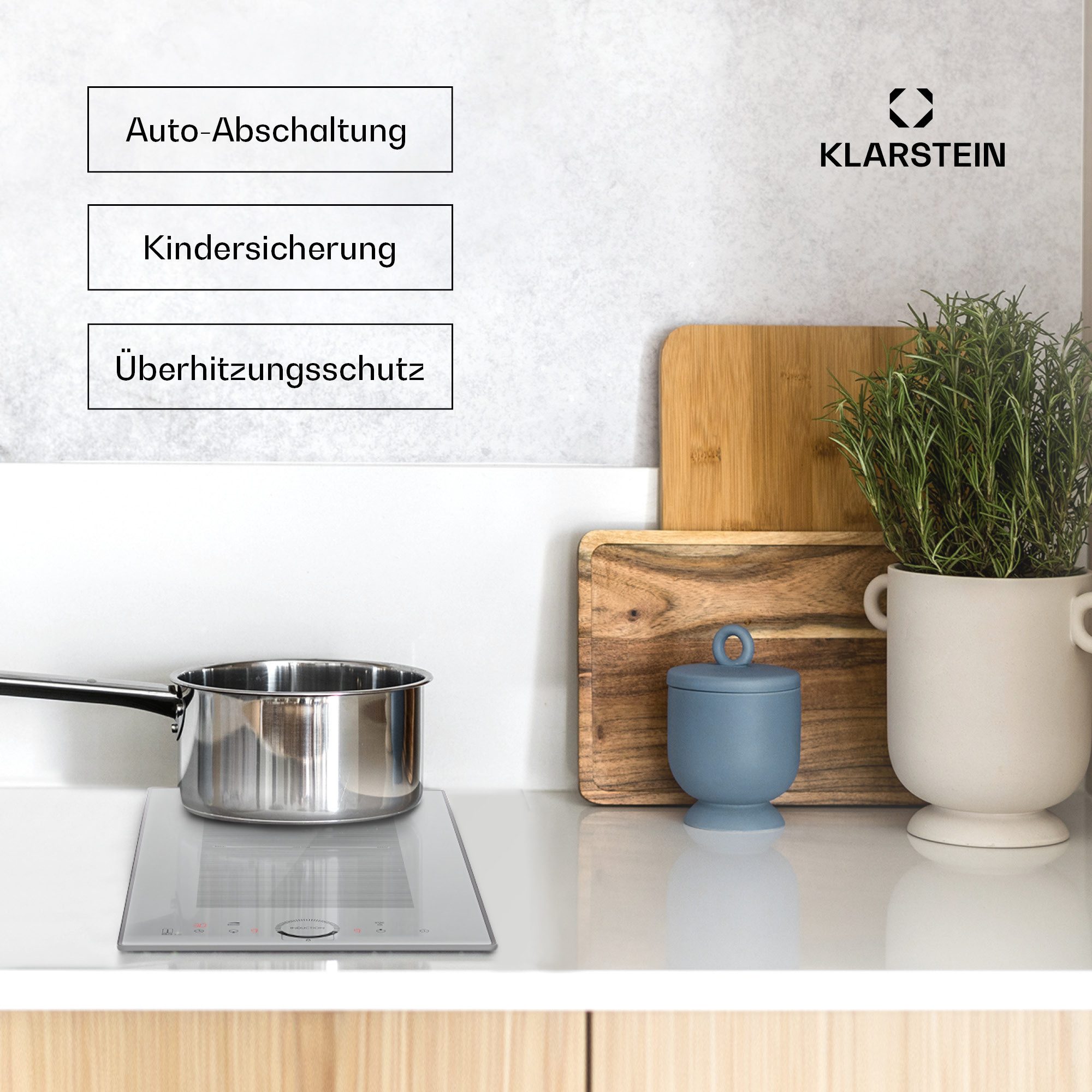 Klarstein Induktions-Kochfeld CP4-Delicatessa-D-WH CP4-Delicatessa-D-WH, Einbau Glaskeramikkochfeld 2 Platten Elektro Einbaukochfeld Induktion