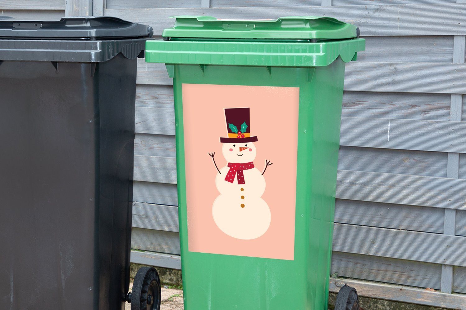 - Weihnachten MuchoWow (1 Rosa - Abfalbehälter Mülltonne, St), Winter - Schneemann Mülleimer-aufkleber, Container, Sticker, Wandsticker