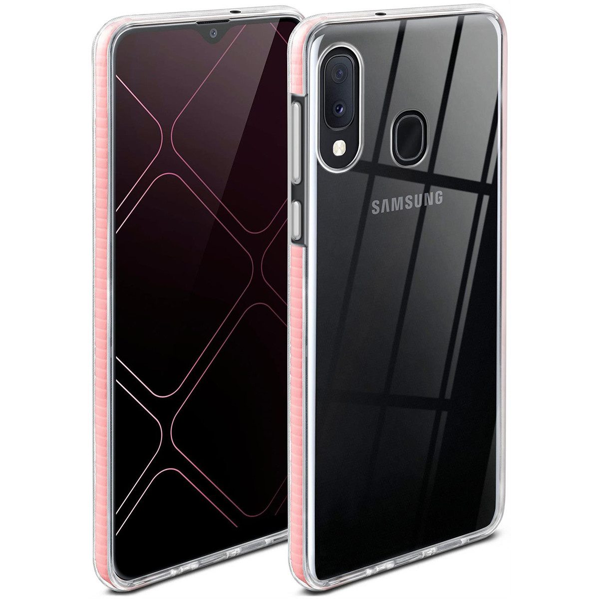 ONEFLOW Handyhülle für Samsung Galaxy A20e Hülle Silikon Cushion Case Rosa 5,8 Zoll, Schutzhülle Transparent Bumper Back Cover Silikonhülle Durchsichtig