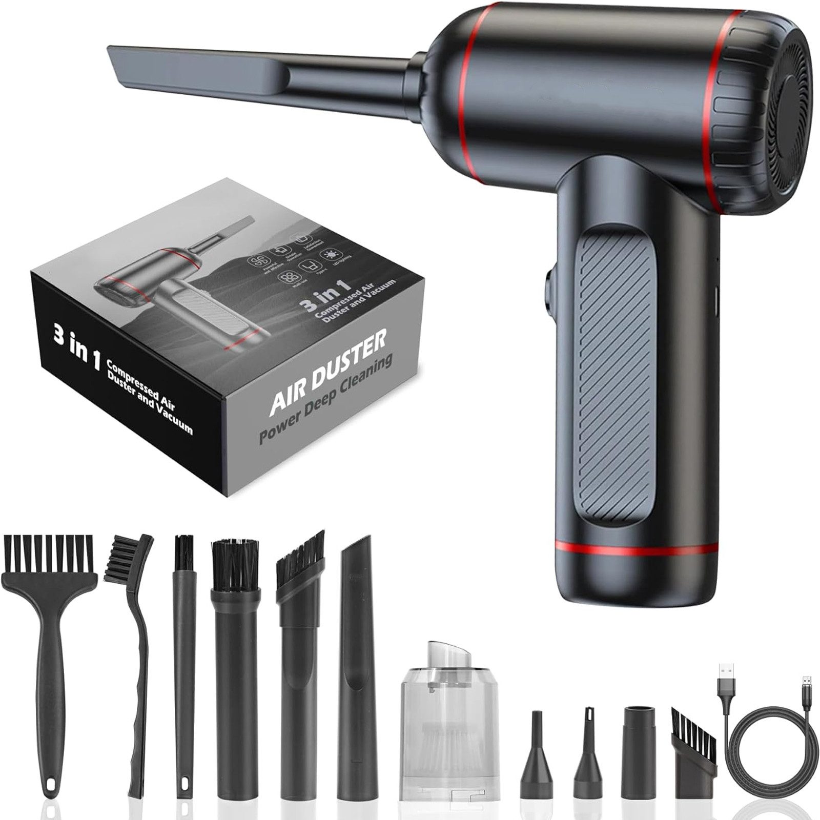 OKWISH Akku-Handstaubsauger Elektrische Staubgebläse Akku Пылесосы Air Duster, 68,00 W, Beutellos, 50000U/min 6000mA Compressed Air-Duster Auto Haus Büro Küche Tierhaare