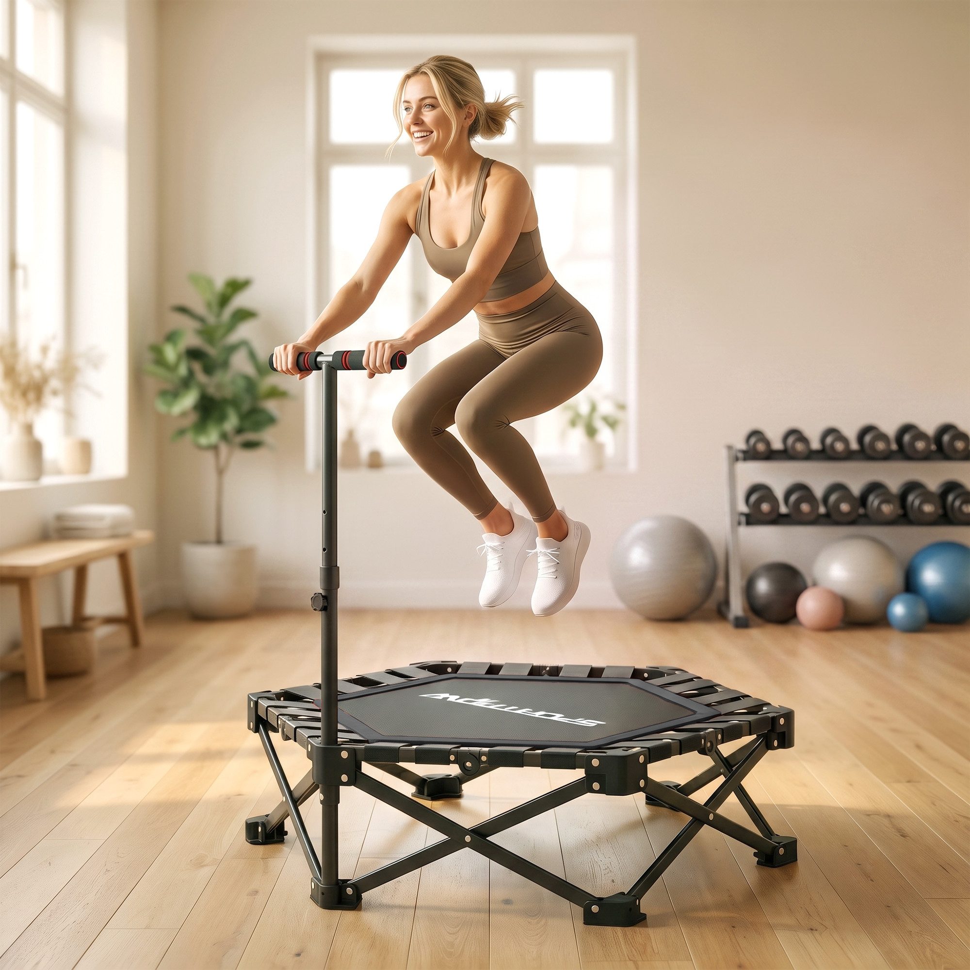 SPORTNOW Fitnesstrampolin Mini Trampoline mit Schnellfaltmechanismus leise Trampolin, Ø 104 cm, (Mini Trampoline, 1 tlg., leise Trampolin), 180kg Belastbar, für Indoor Outdoor Jumping