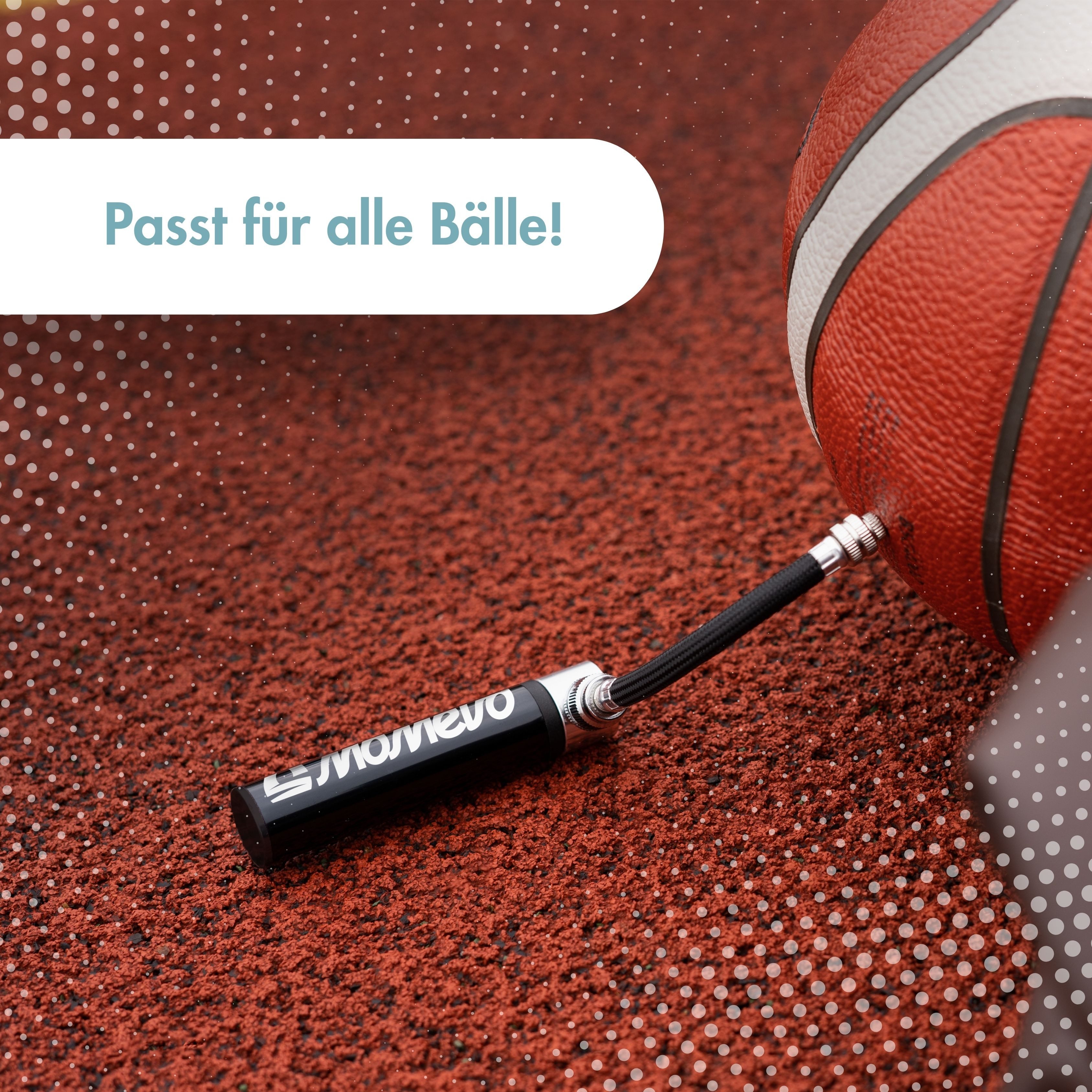 Momevo Handpumpe Kleine Aluminium-Ballpumpe für Fußball, alle Bälle, flexibler Schlauch, inklusive drei Nadeln