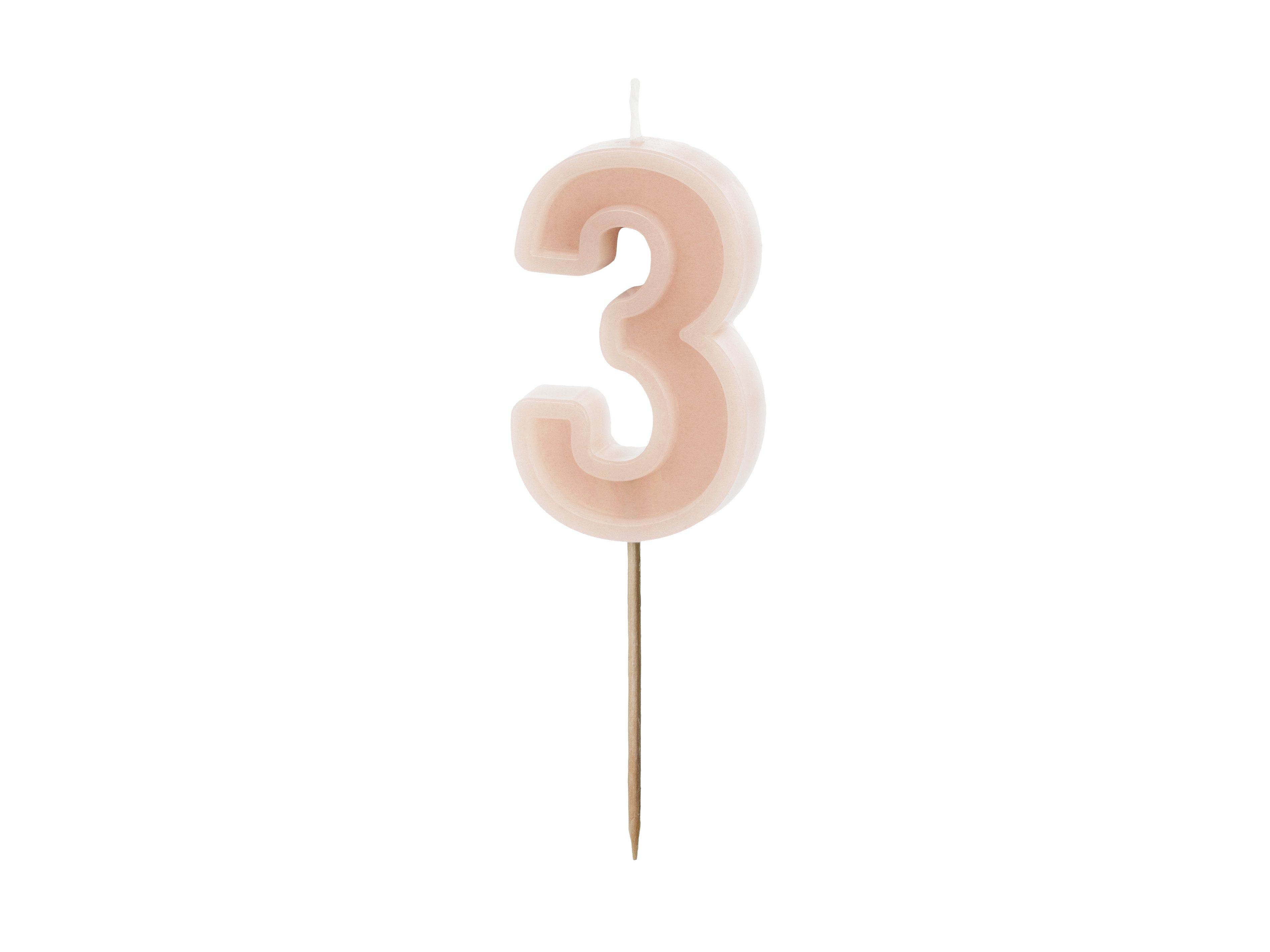 partydeco Geburtstagskerze Zahlenkerze #3, 6 cm Puderrosa