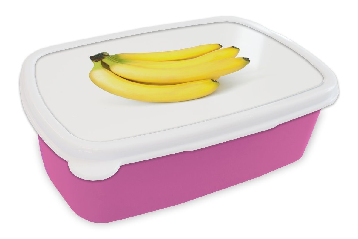 MuchoWow Lunchbox Banane - Gelb - Obst, Kunststoff, (2-tlg), Brotbox für Erwachsene, Brotdose Kinder, Snackbox, Mädchen, Kunststoff rosa