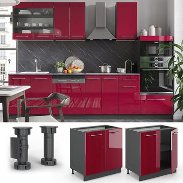 Livinity® Spülenunterschrank Fame-Line, Bordeaux Hochglanz/Anthrazit, 80 cm, AP Anthrazit