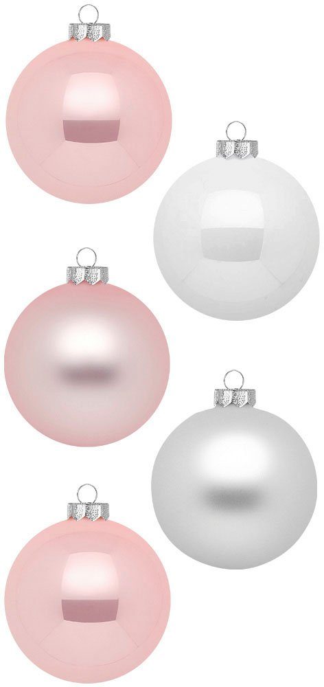 MAGIC by Inge Weihnachtsbaumkugel Noble Rose, Weihnachtsdeko, Christbaumschmuck (46 St), Christbaumkugeln aus Glas, 45 Kugeln Ø ca. 4-6 cm, inkl. Spitze 28 cm