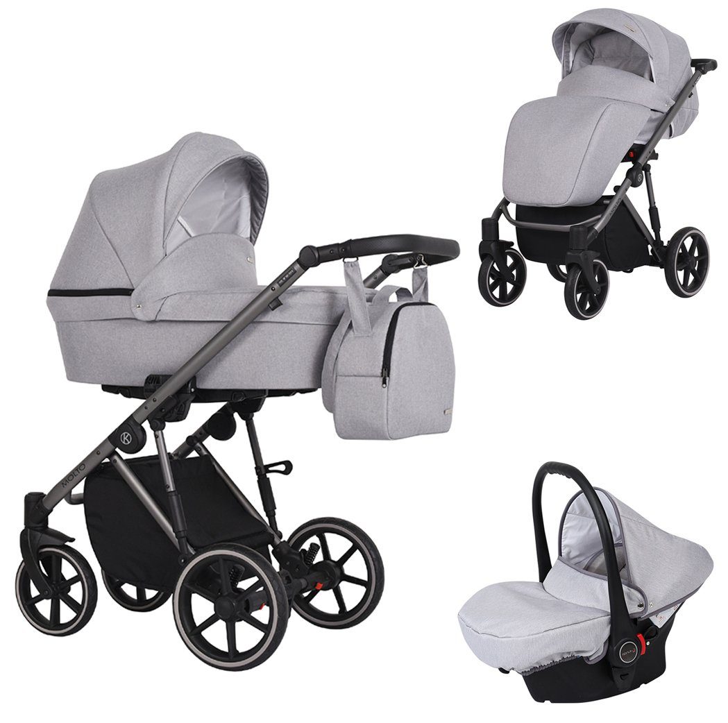 babies-on-wheels Kombi-Kinderwagen Molto 3 in 1 inkl. Autositz - 13 Teile - von Geburt bis 4 Jahre Hellgrau = graues Gestell