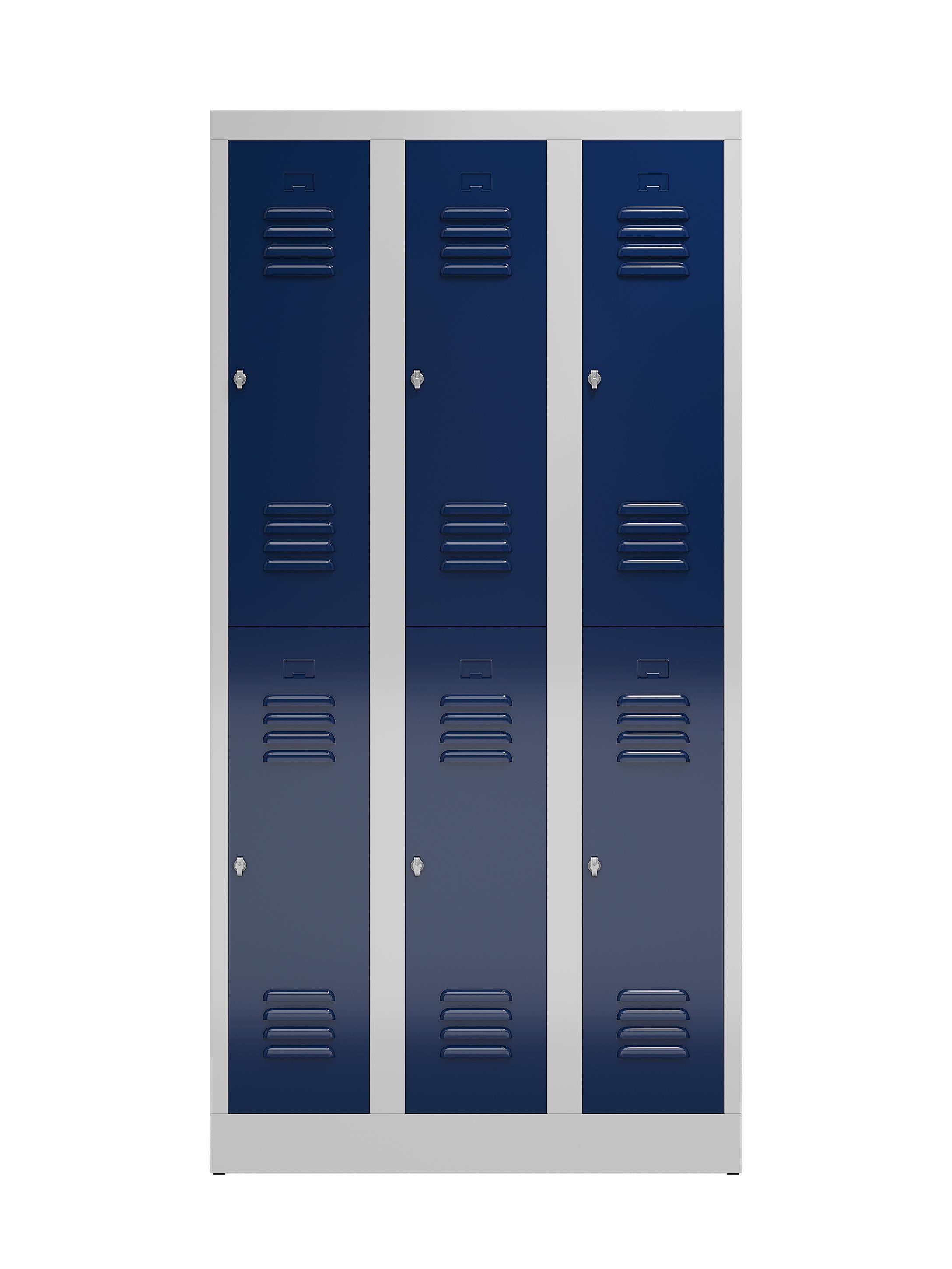 Steelboxx Spind 6 RAL Komplett Kleiderspind RAL | 5010 Enzianblau 900 1800 Montage montiert, erforderlich und Lichtgrau Korpus: verschweißt (1-St) 500 keine 7035 x Türen: Fächer mm Lichtgrau/ x