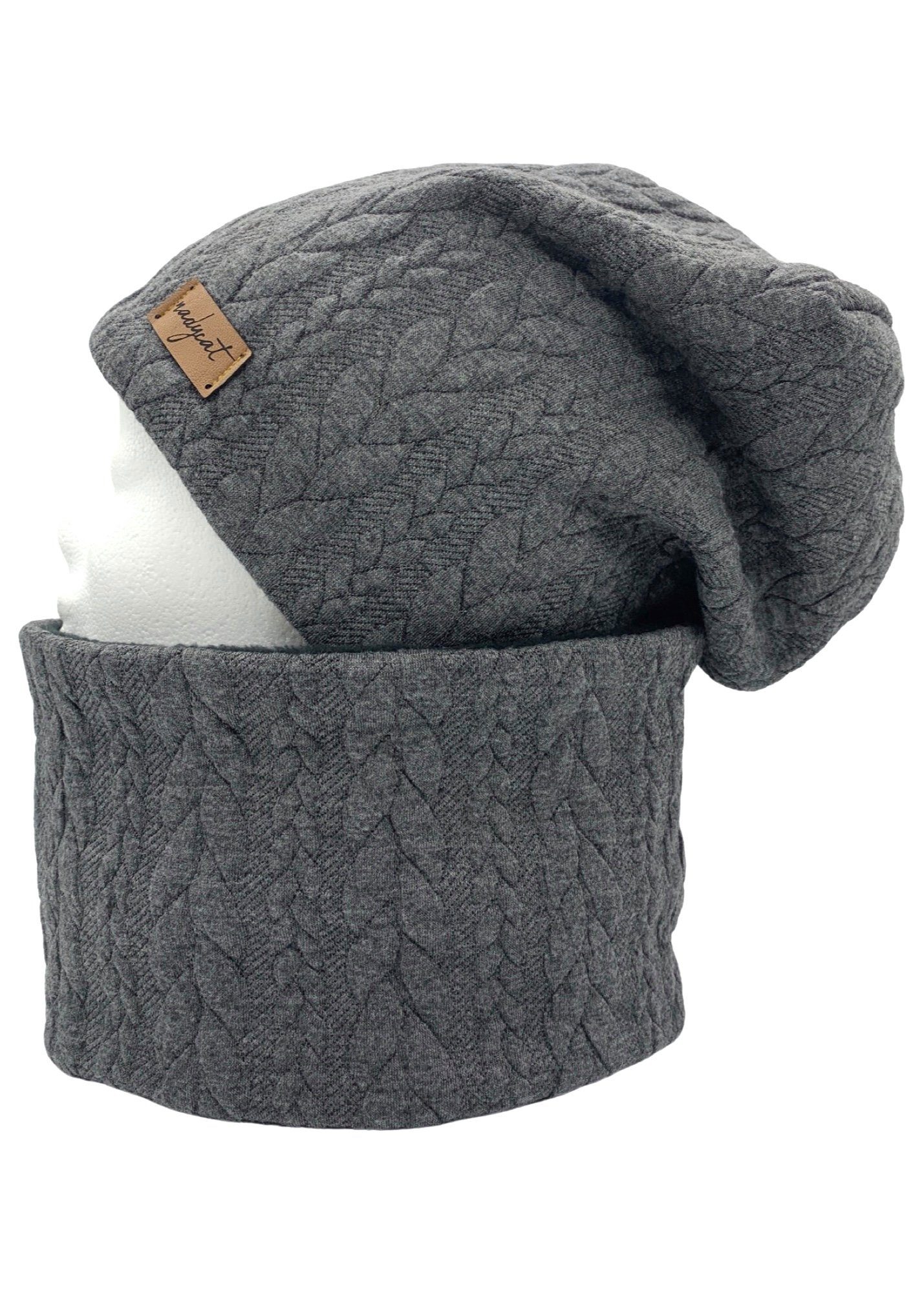 nadycat Beanie ZOPF & STYLE anthrazit (2-St., Beanie mit passendem Loop) handgefertigt aus der Lausitz