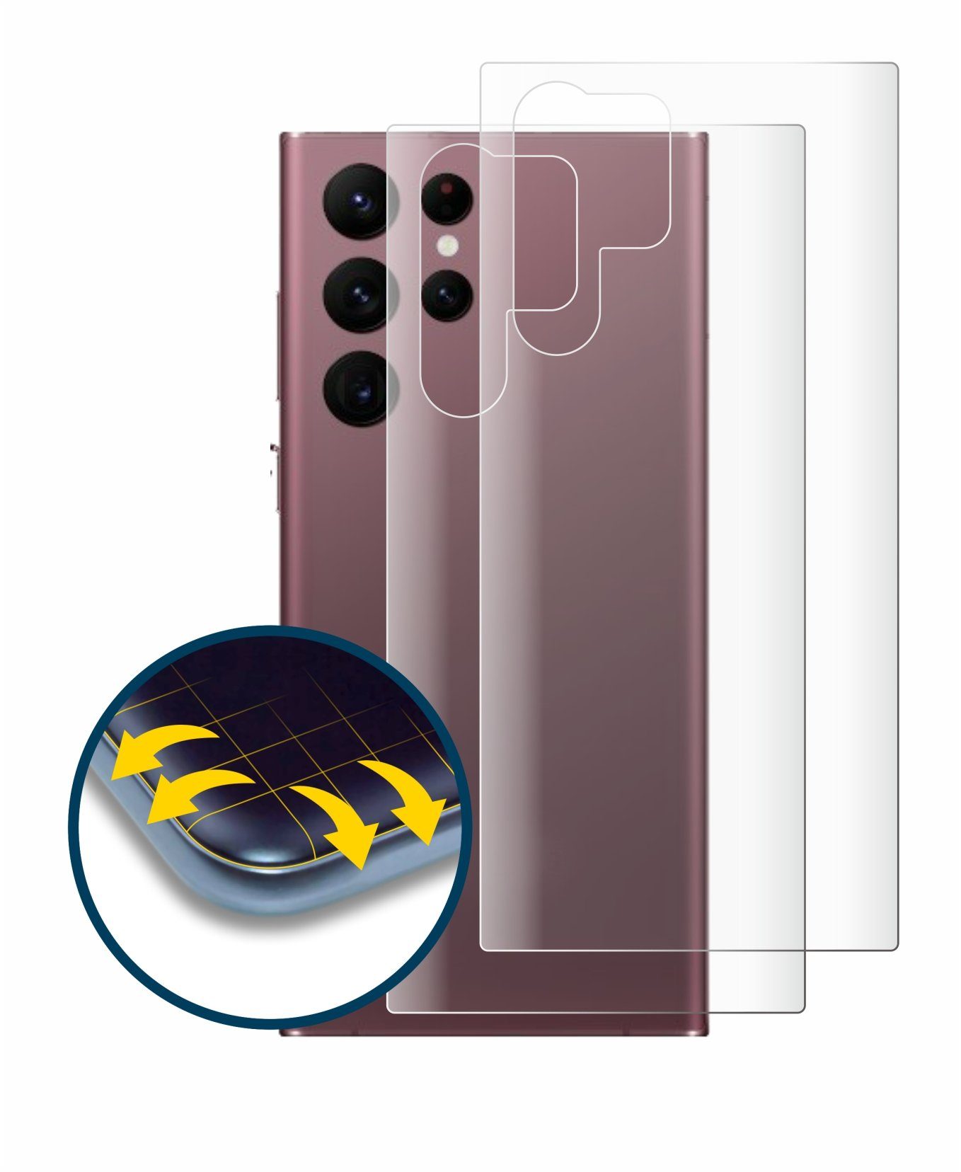 BROTECT Full-Cover Schutzfolie für Samsung Galaxy S22 Ultra 5G (Rückseite),  Displayschutzfolie, 2 Stück, 3D Curved klar