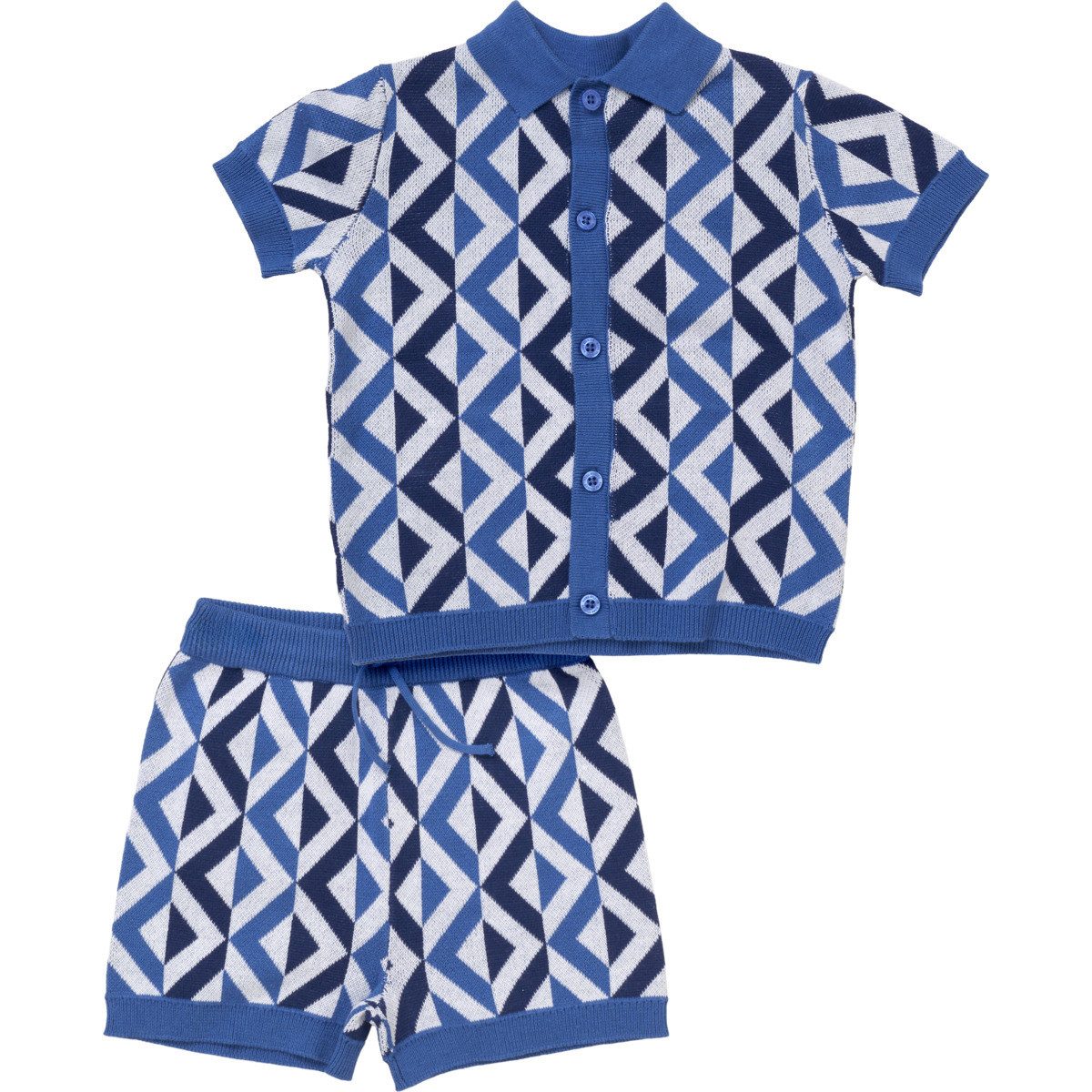 Norn Studios Poloshirt Rauten Unisex Kinder Kinderset, Kinder Outfit, Kinder Poloshirt, Kindershorts, Zweiteiler