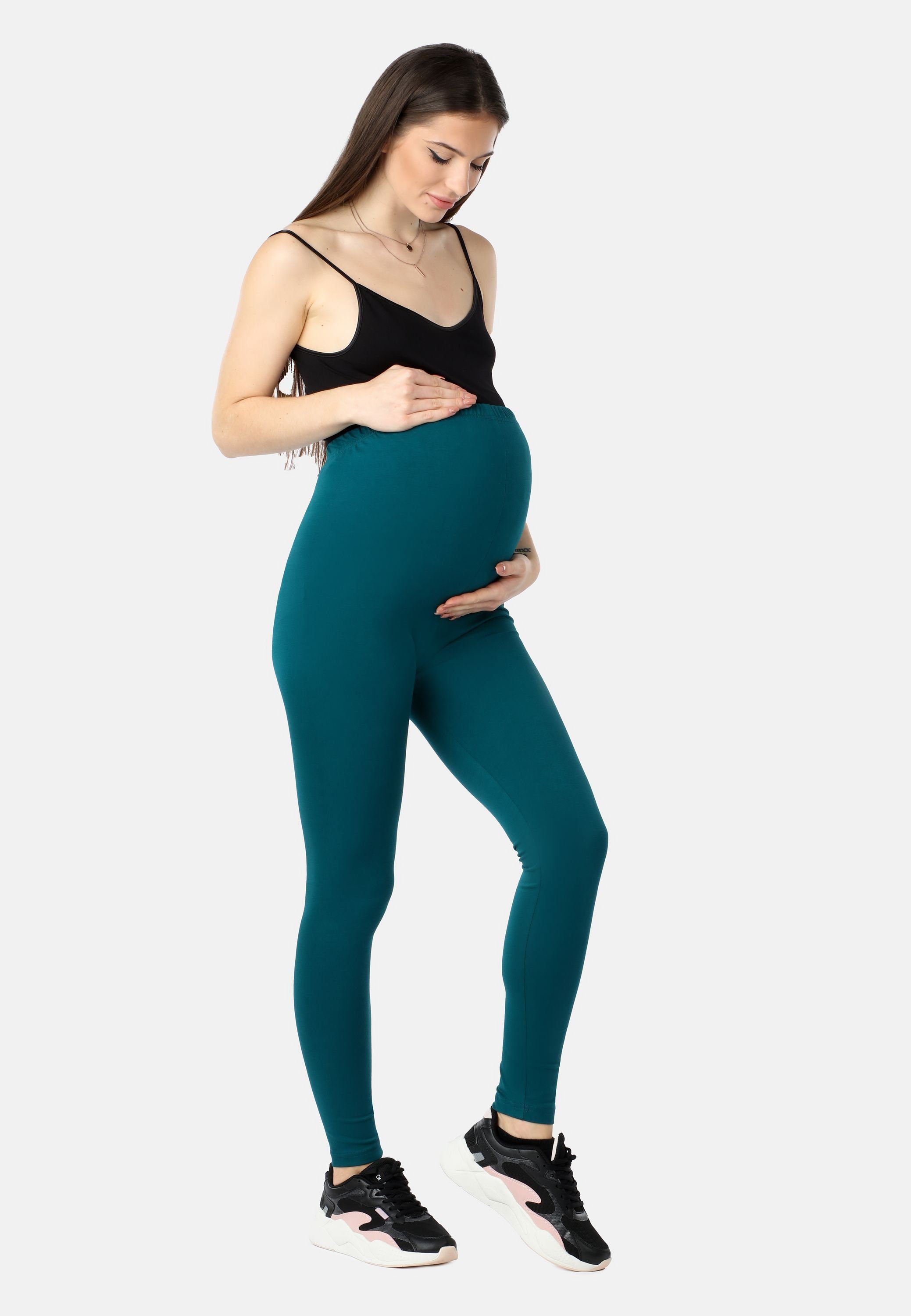 Damen Umstandsleggings Mammy Be Bio-Baumwolle Smaragdgrün aus Umstandsleggings Bund Lange BE20-283 (1-tlg) elastischer
