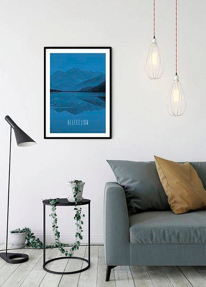 Komar Bild Word Lake Reflection Blue, Natur (1 St), Wandbild zur Dekoration - ohne Rahmen