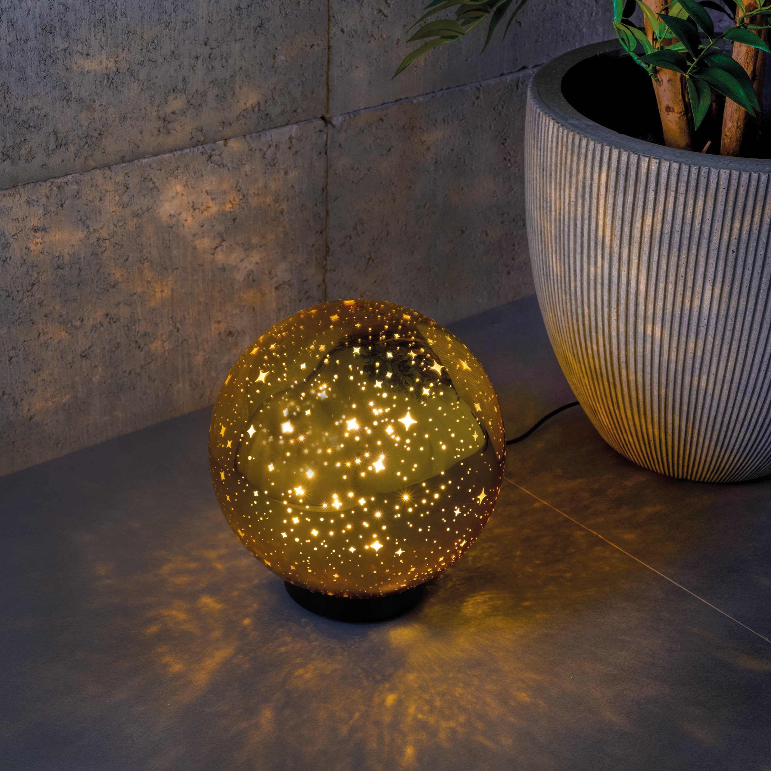 esotec LED Kugelleuchte Sternen Solarkugel Magic Stars Ø20cm gold, USB, 2 Modi, 3000K 103012