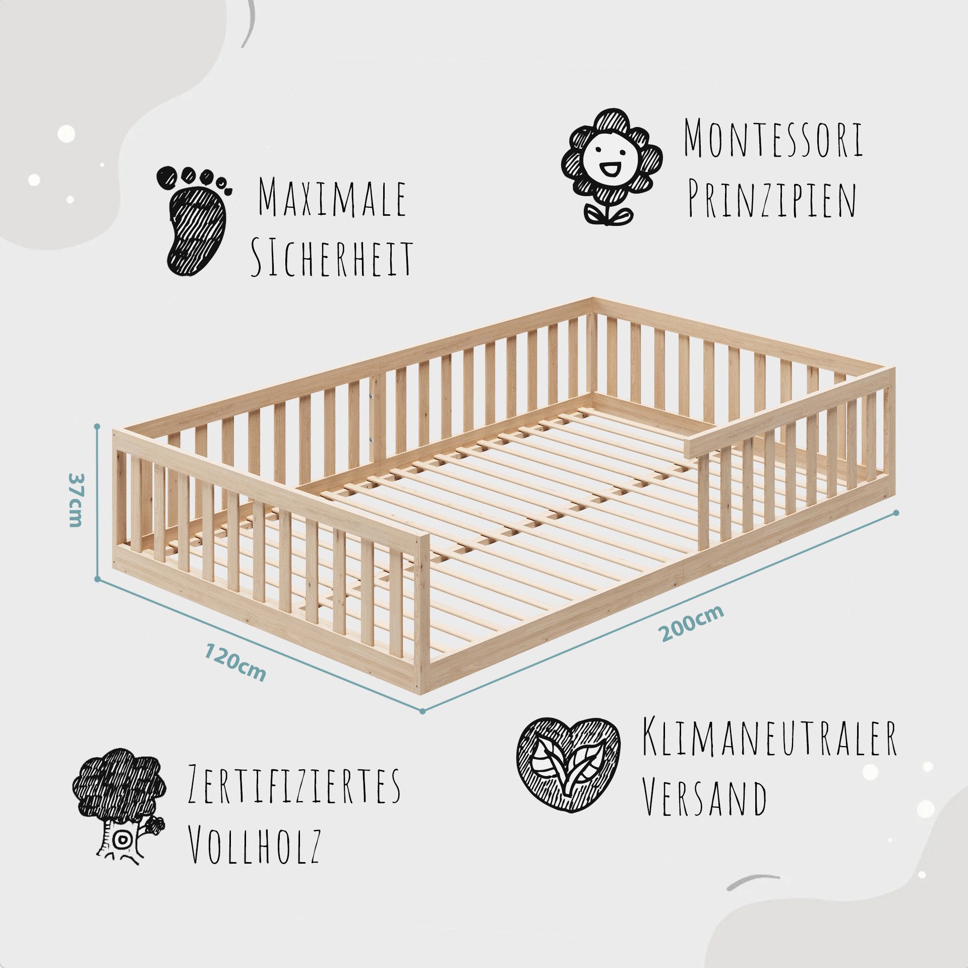 Kids Collective Kinderbett Bodenbett Bett mit Rausfallschutz & Lattenrost M günstig online kaufen