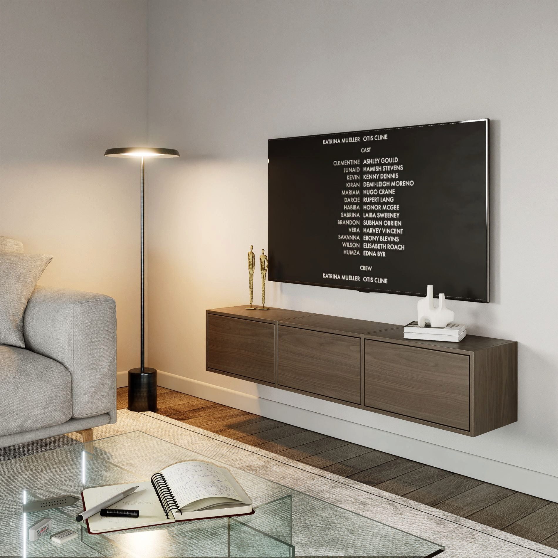 Selsey TV-Schrank FRAMME TV-Lowboard hängend 150 und 100 cm, mit Fächern und Ablagen