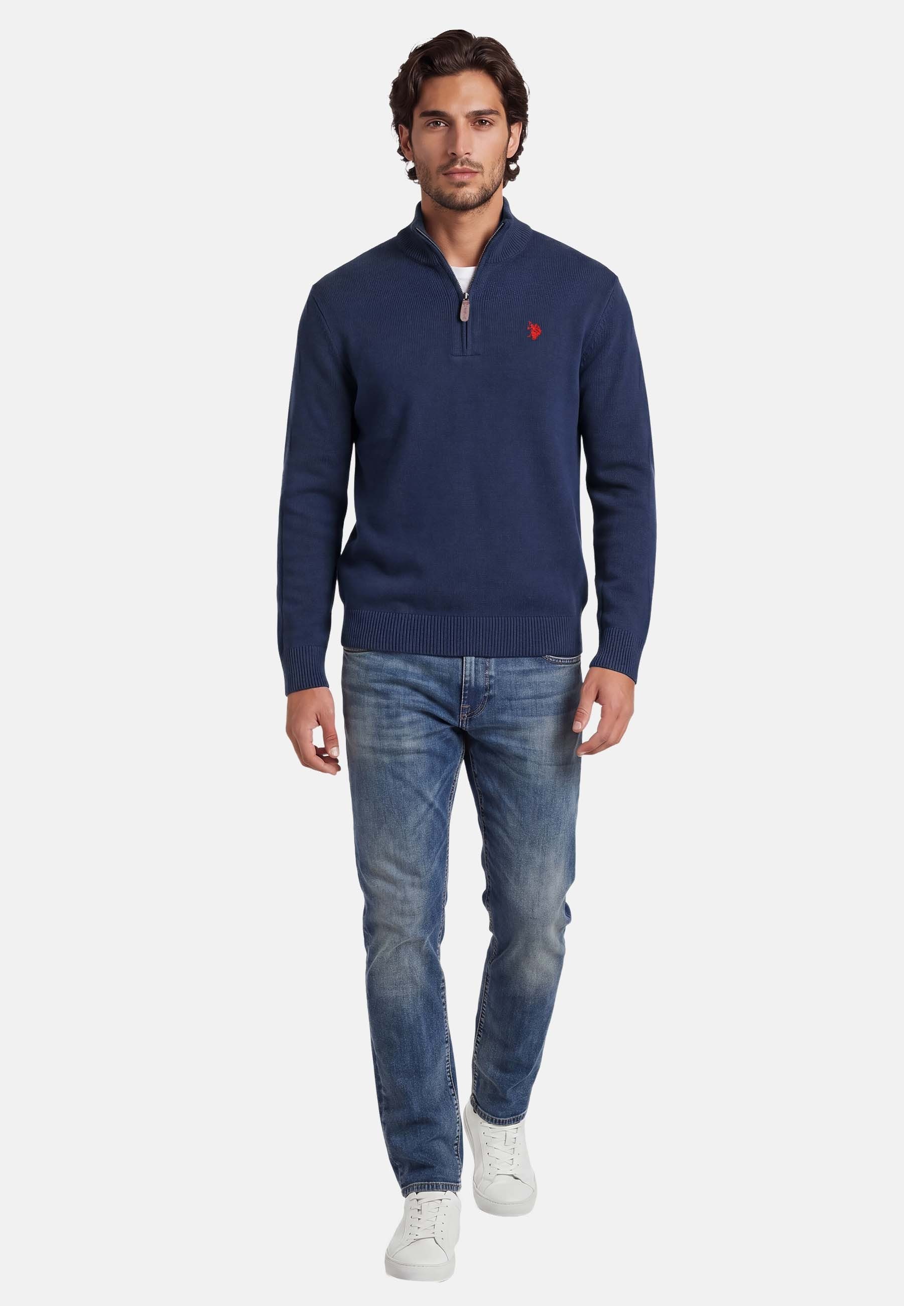 U.S. Polo Assn. Stehkragenpullover USLogaan – Herren Troyer mit Reißverschlusskragen 100 % Baumwolle, weiche Strickqualität und sportiver Look – Bild 3 von 5