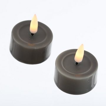 Deluxe Homeart LED-Kerze LED Teelichter MIA flackernd mit Batterien D: 4,1cm grau 2 stück (2-tlg)
