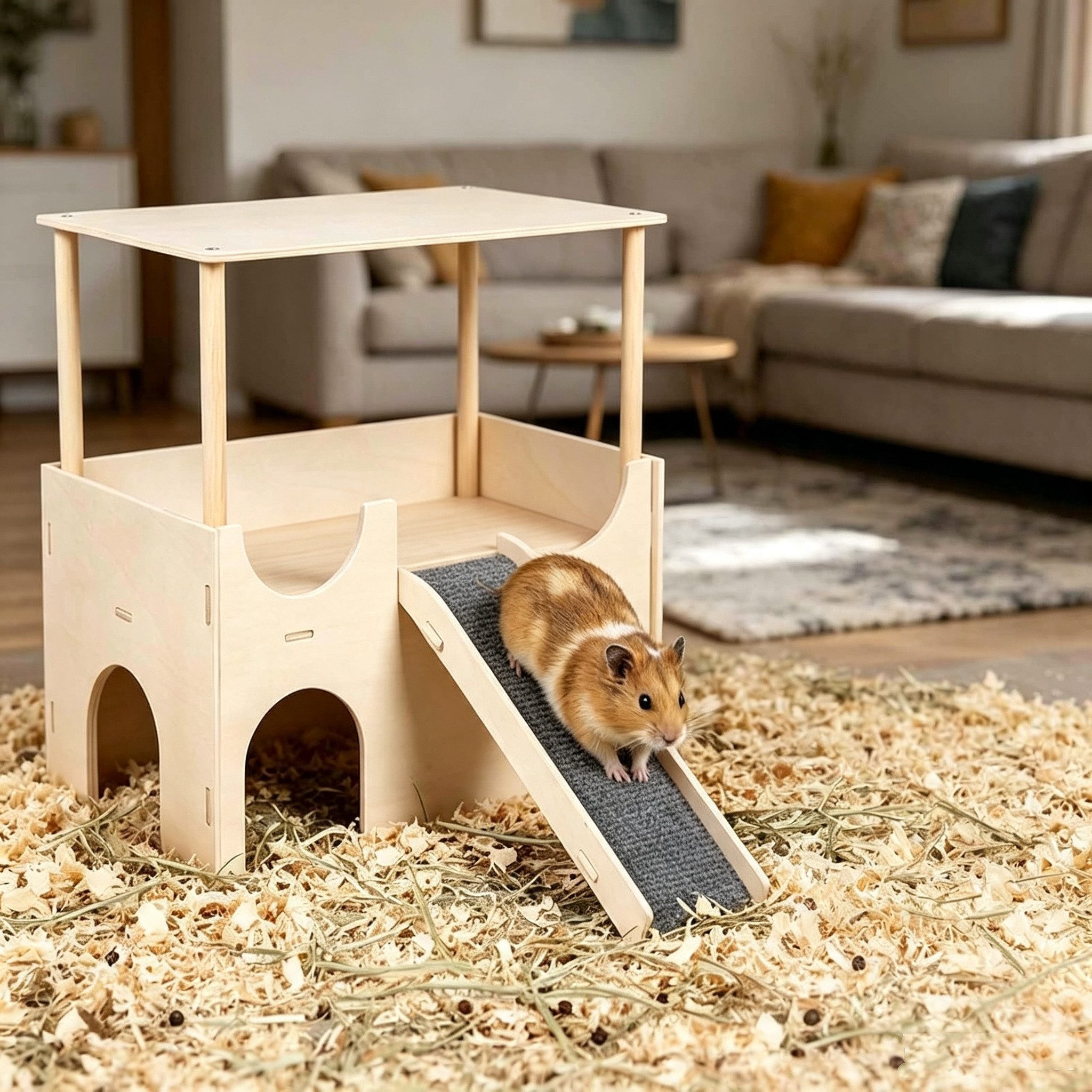 BlingBin Kleintierkäfig Meerschweinchen Versteck aus Holz Meerschweinchenburg mit Treppe, für Zwerg Hamster Rennmäuse Degus Stachelmäuse Kaninchen