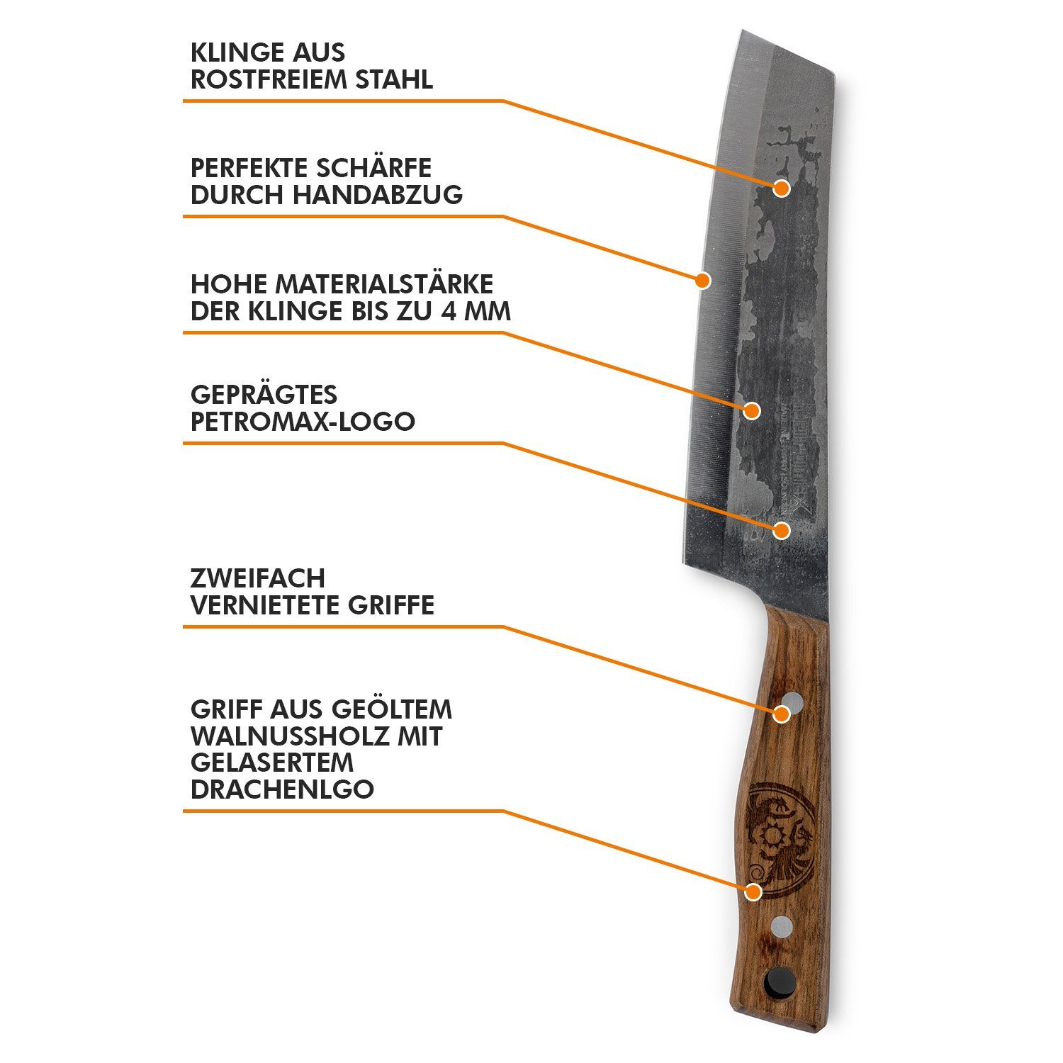 Petromax Kochmesser Kochmesser Solingen 31,5 aus cm, hochwertigen Glattschliff 17 cm Handabzug, Klinge langlebig, Klingenstahl