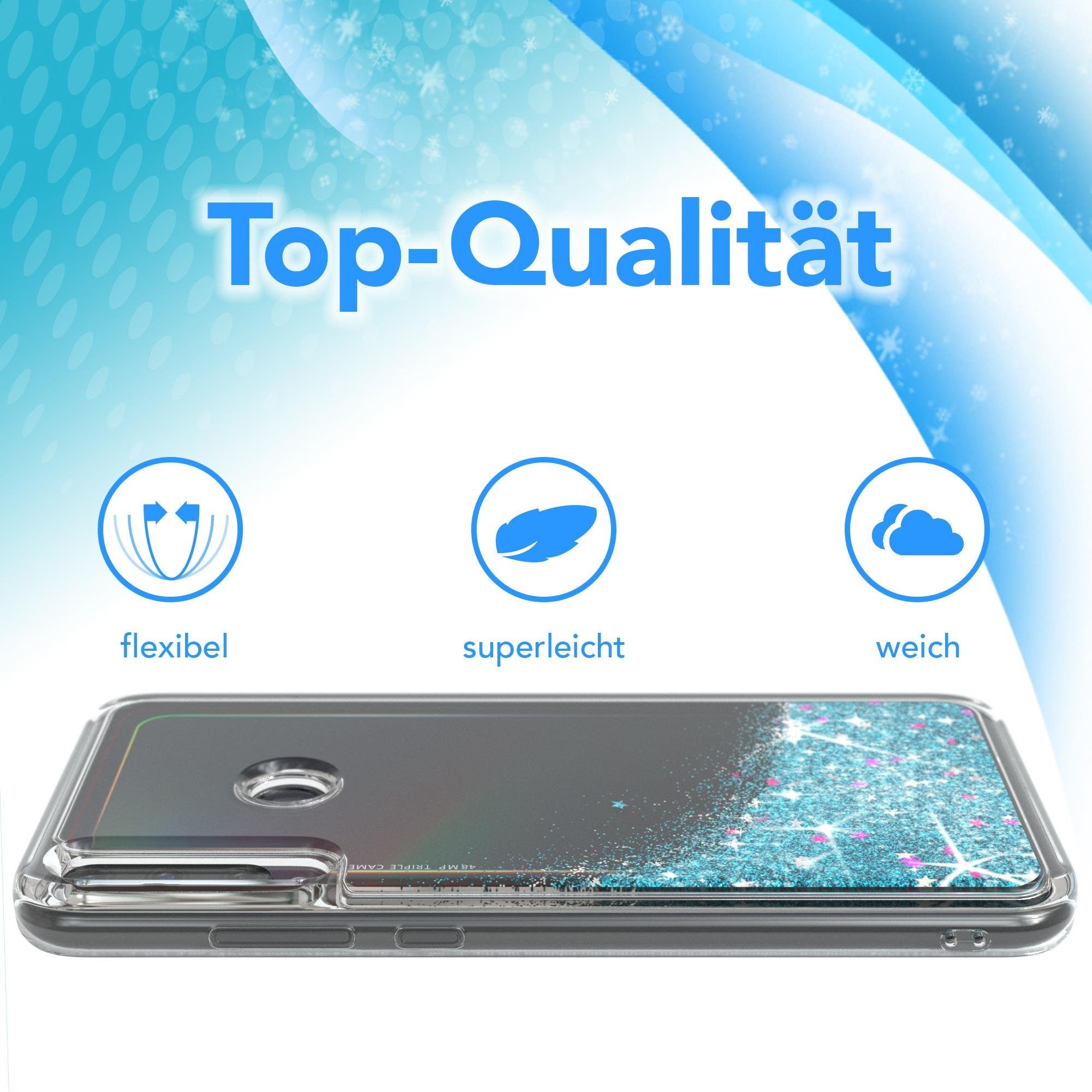 EAZY CASE Handyhülle Liquid Glittery Case für Huawei P40 Lite E 6,39 Zoll, Gloss Slimcover Girly Backcover Bling Phone Case kratzfeste Cover Blau