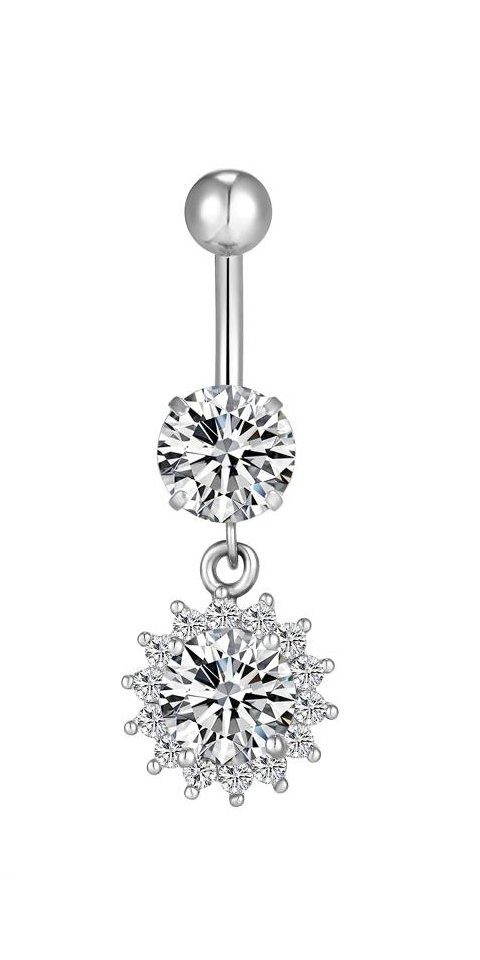 Bauchnabelpiercing Anhänger Blume Edelstahl 316L Zirkonia Weiss HB377