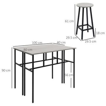 HOMCOM Bargruppe Bartisch-Set im Industriedesign, (Set, 6-tlg), 6-teilig Essgruppe 2 Bartisch mit 4 Stühlen Grau, Schwarz