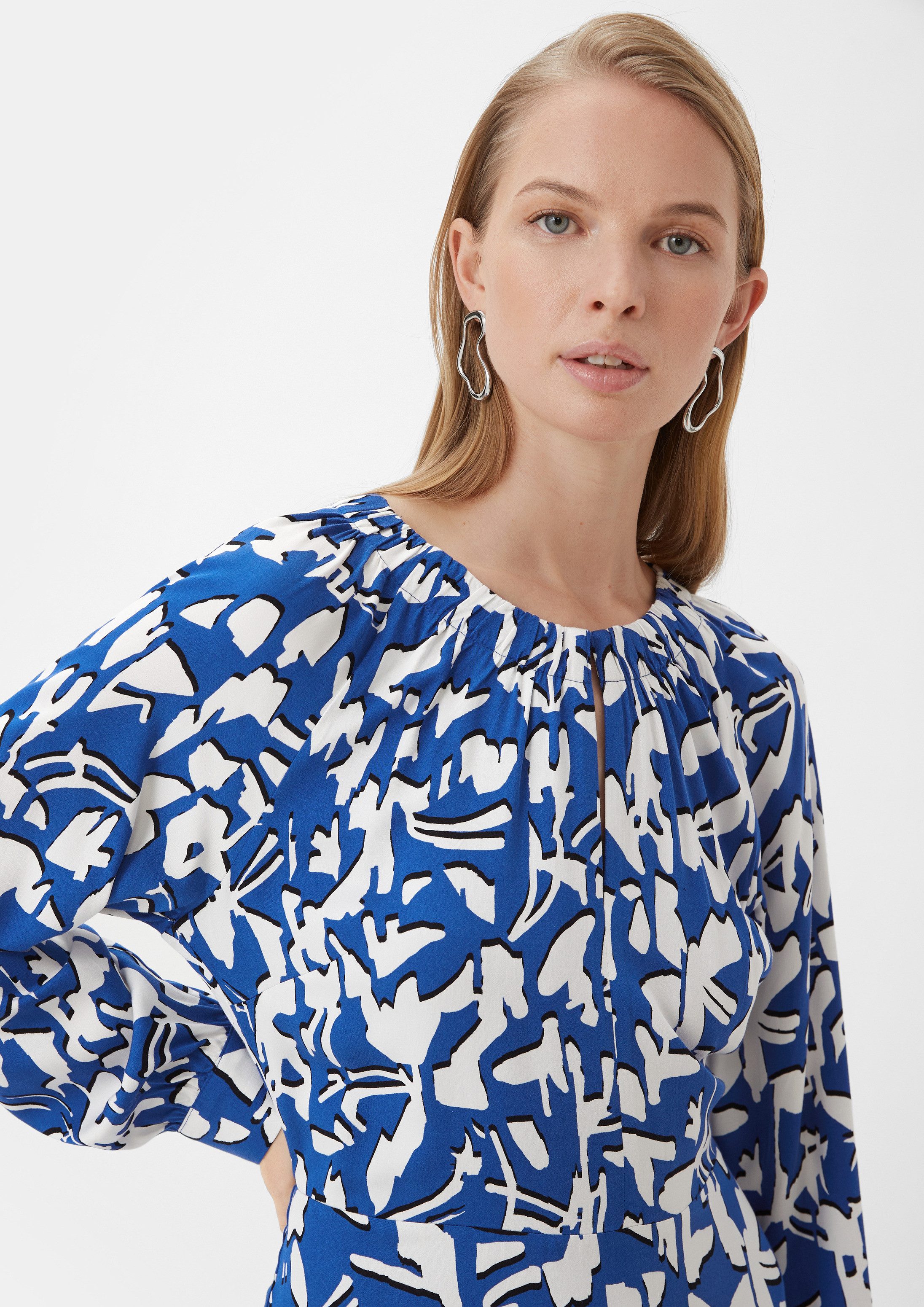 comma Midikleid Kleid Fließendes Maxikleid mit All-over-Print