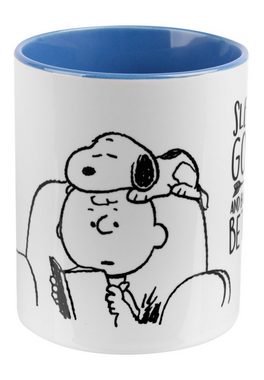 United Labels® Tasse The Peanuts Tasse Snoopy - Books Kaffeetasse Blau Weiß 320 ml, Keramik