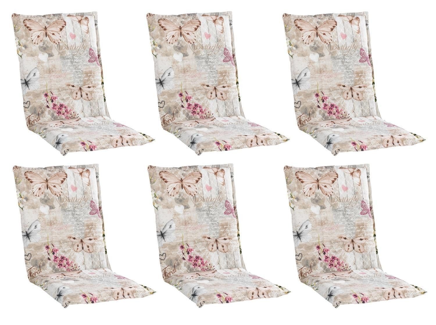 GO-DE Polsterauflage BUTTERFLY, 50 x 110 cm, Beige, für Mittellehner, (6 St), Gartenstuhlauflage für Mittellehner