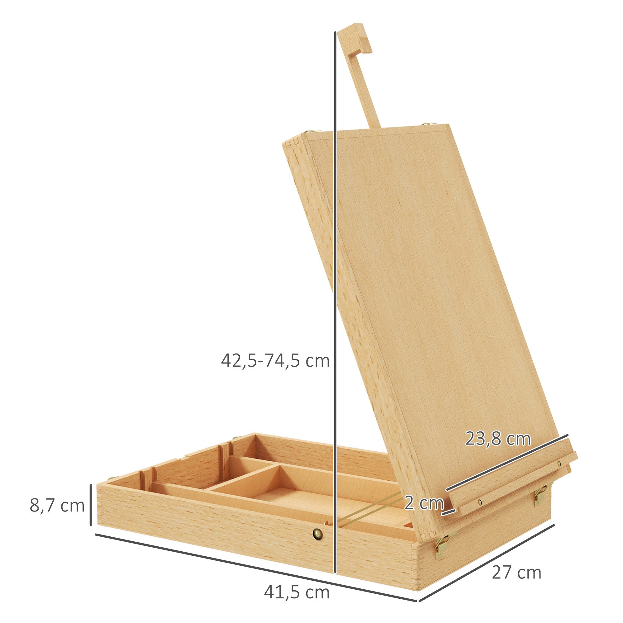HOMCOM Staffelei Tischstaffelei, Tischstaffelei-Box, aus Buchenholz, klappbar, für Erwachsene, Anfänger, Künstler, Buche
