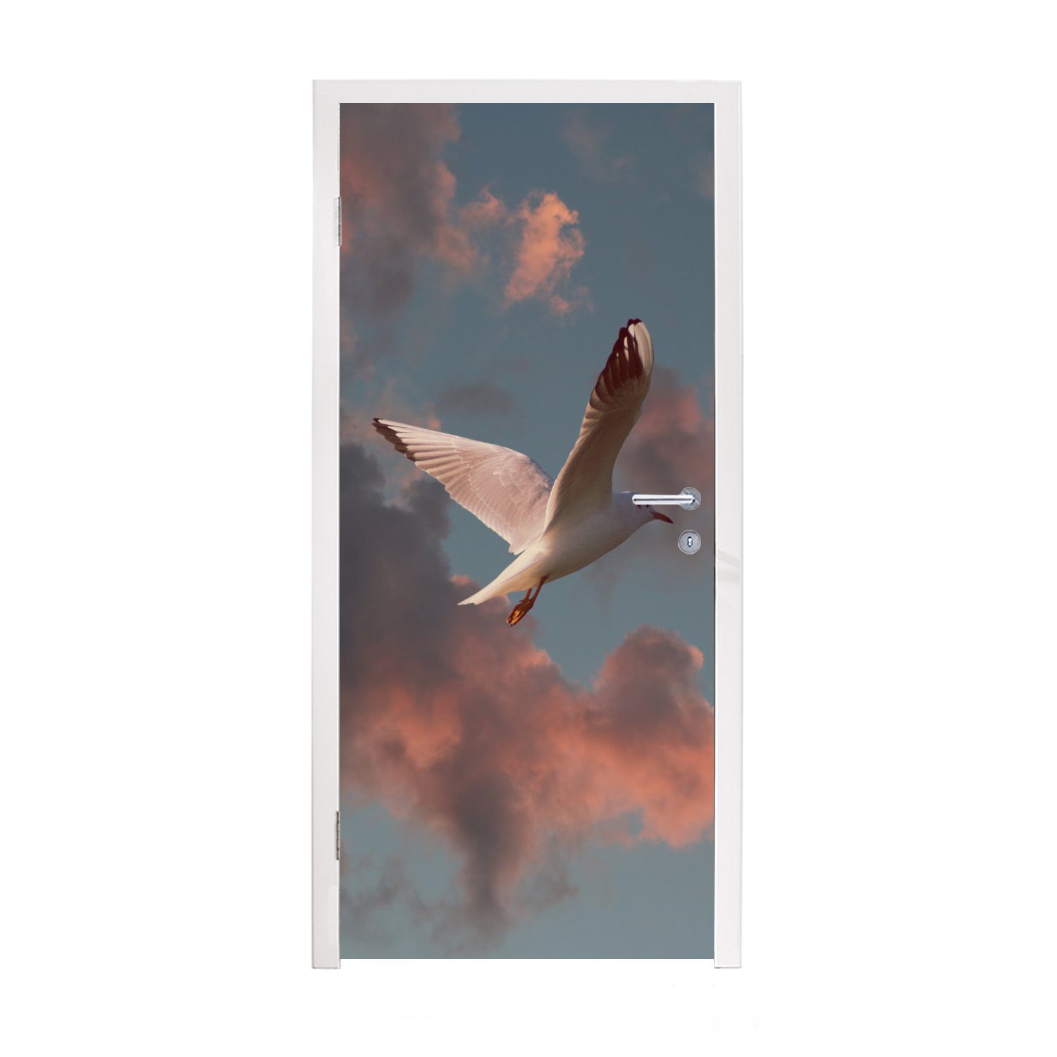 MuchoWow Türtapete Möwe - Sonne - Wolken, Matt, bedruckt, (1 St), Fototapete für Tür, Türaufkleber, 75x205 cm