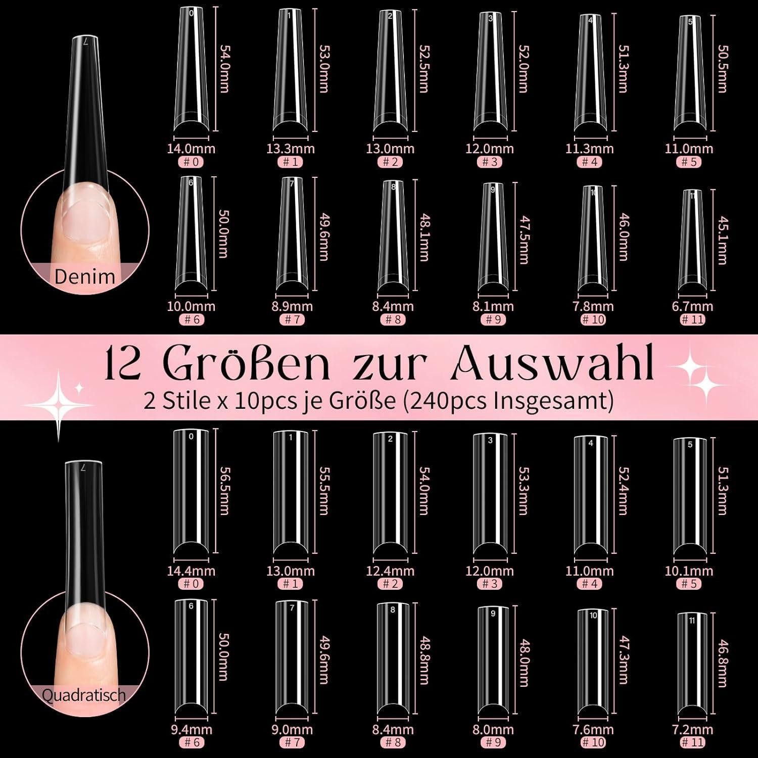 LuxusKollektion Kunstfingernägel Nageltips 240 Stück Extra Lange Klar Acryl Gelnägel XXXL – Bild 2 von 5