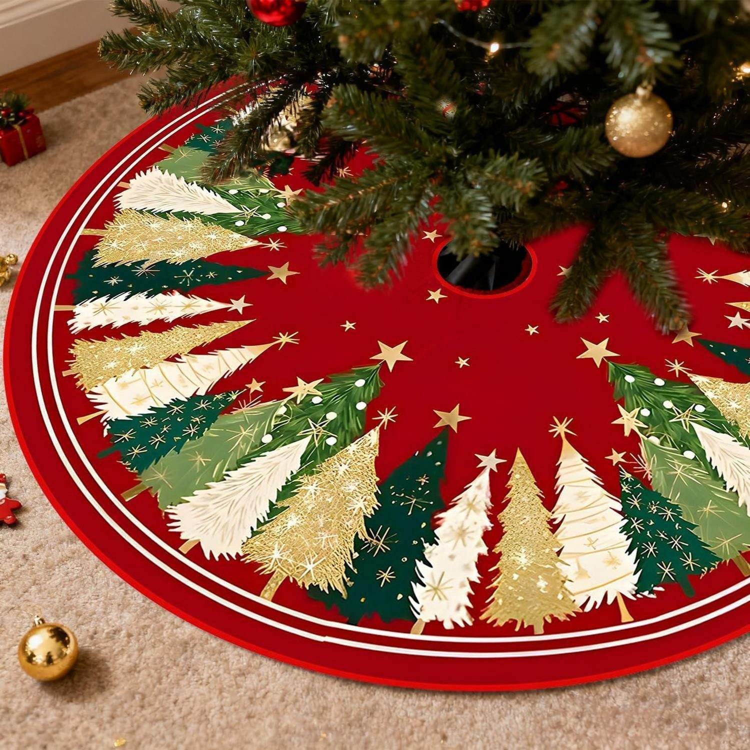 LuxusKollektion Weihnachtsbaumdecke Christbaumdecke Rund 120cm mit Sternenmotiv