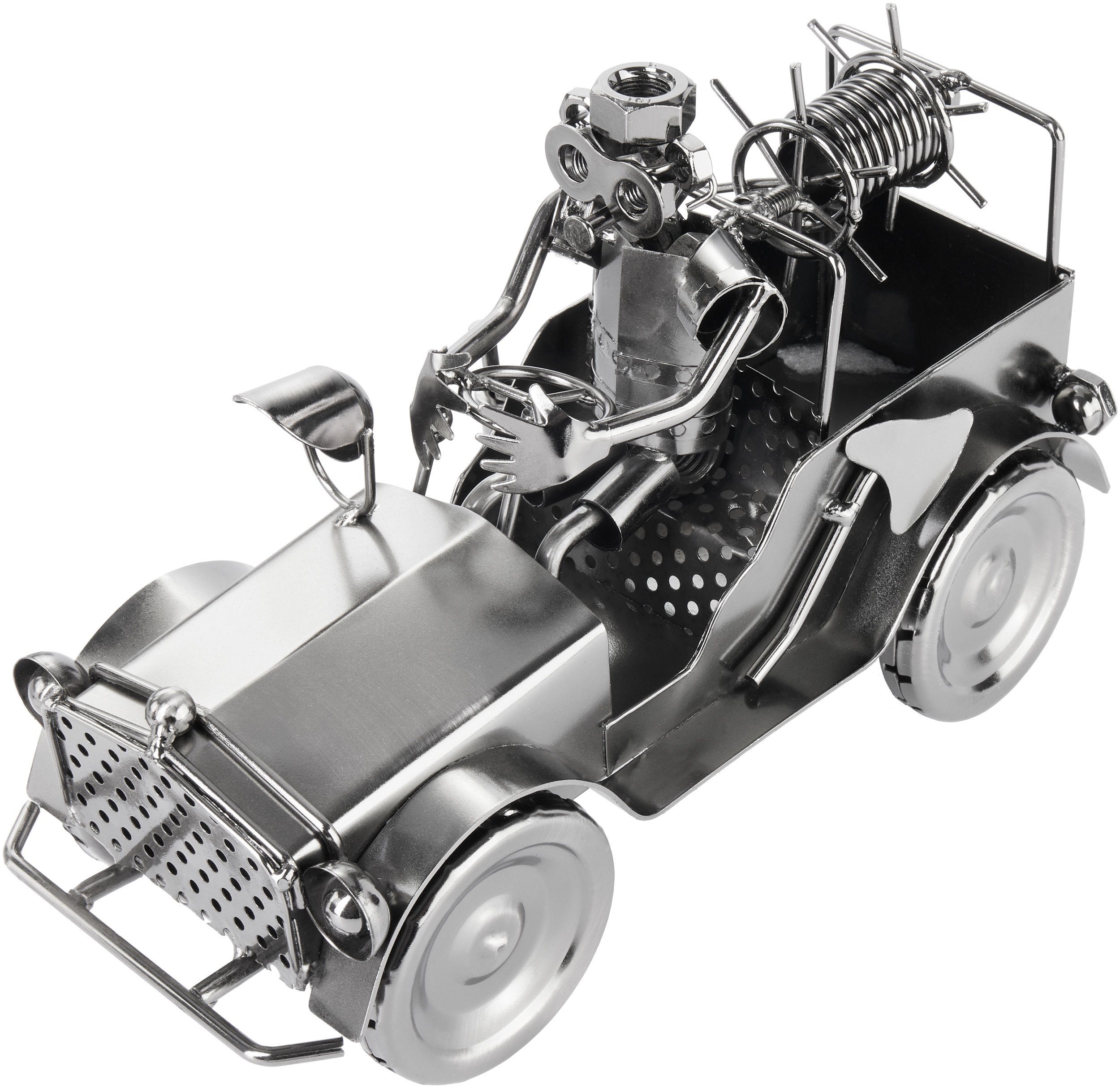 BRUBAKER Dekofigur Schraubenmännchen Feuerwehrauto - Feuerwehr Eisenfigur Metallmännchen (1 St), Oldtimer Löschfahrzeug Geschenk für Feuerwehrmann