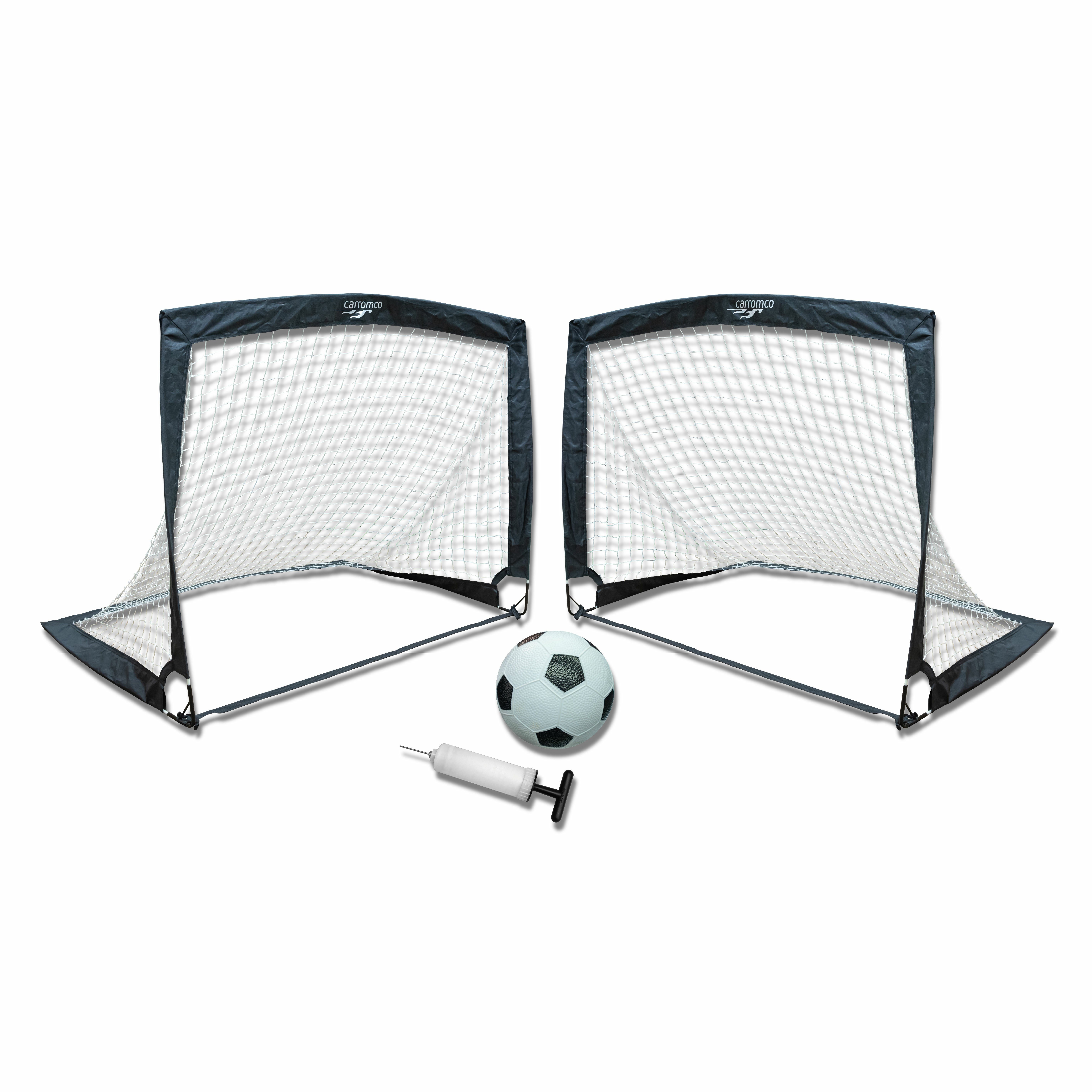 Carromco Spiel Pop-Up Tore (2er Set, Fußball, Ballpumpe, Tragetasche), Fussball, faltbar, schnell und einfach aufgebaut