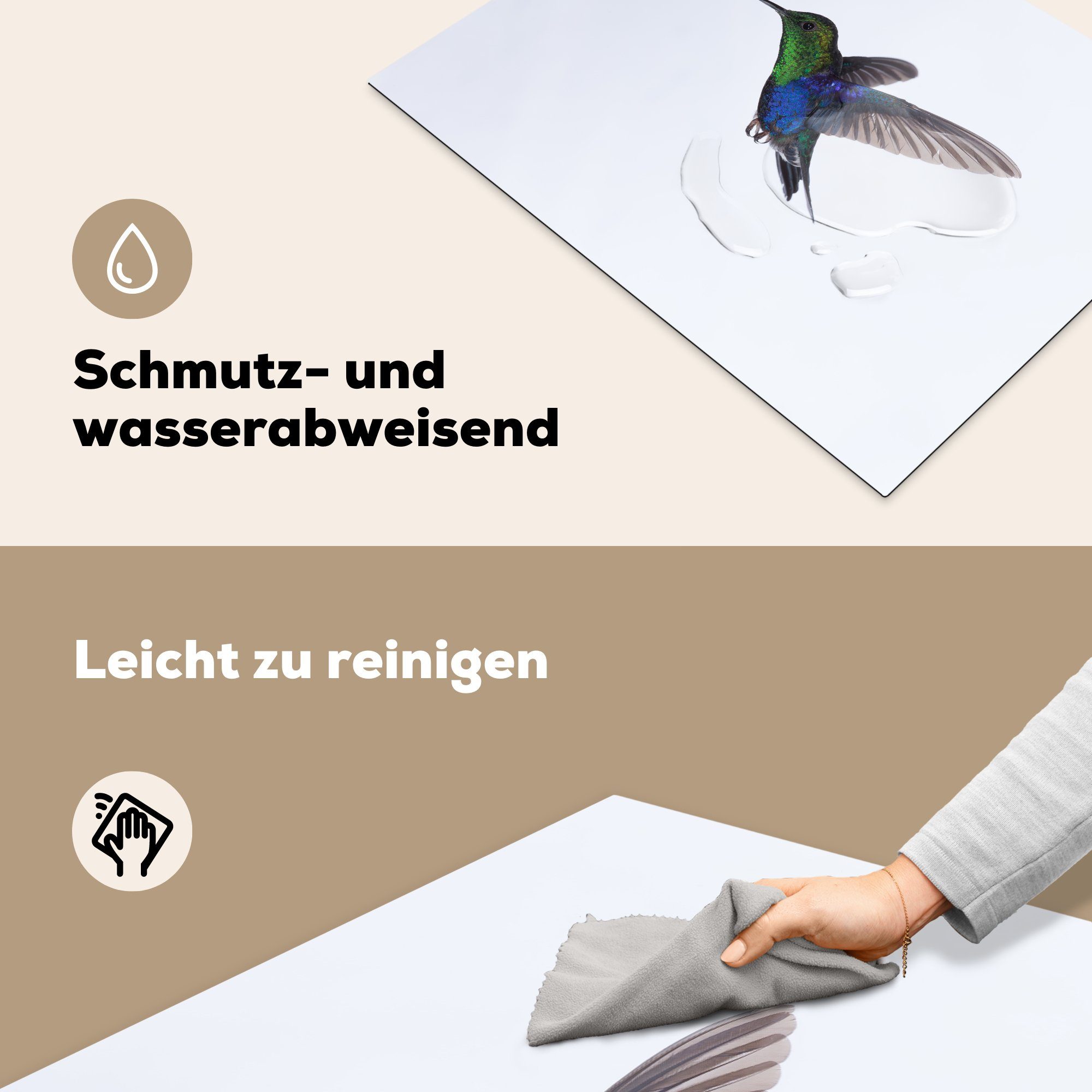 Vinyl, - Blau, MuchoWow Grün (1 tlg), küche, Kolibri Herdblende-/Abdeckplatte 71x52 Ceranfeldabdeckung - - die Schutz Vögel Induktionskochfeld cm, für