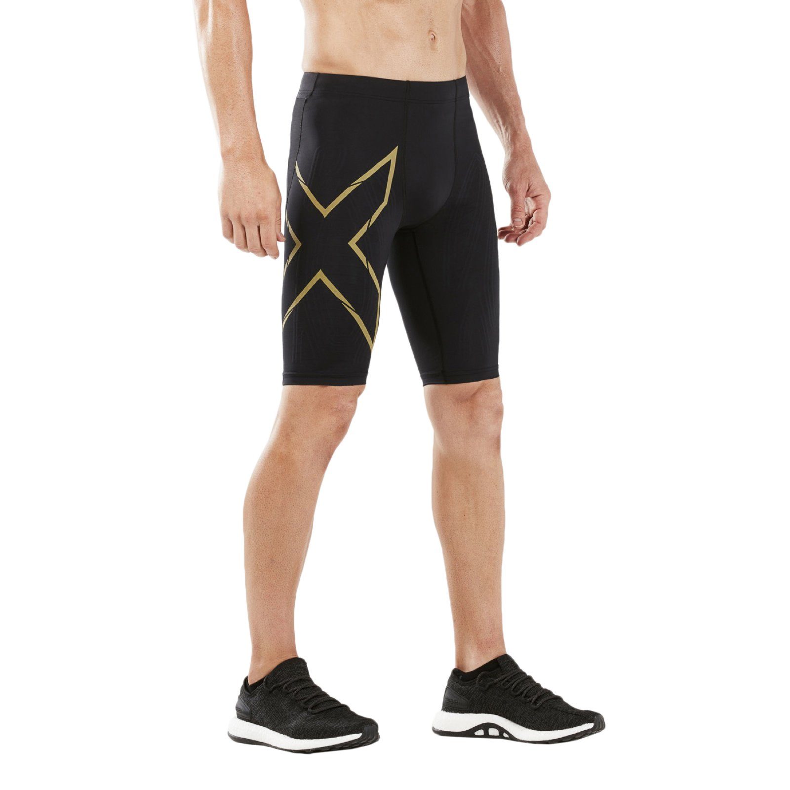 2xU Trainingsshorts Laufshorts Light Speed Compression Shorts (1-tlg) Abgestufte und gezielte Kompression für eine verbesserte Durchblutung Black/Gold Reflective