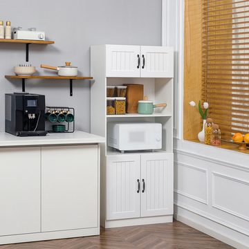 HOMCOM Küchenbuffet Hochschrank mit 2 Regalen und 2 Schränken (Hochschrank, 1-St., Esszimmerschrank) Anti-Kipp-Gurt Landhausstil Weiß