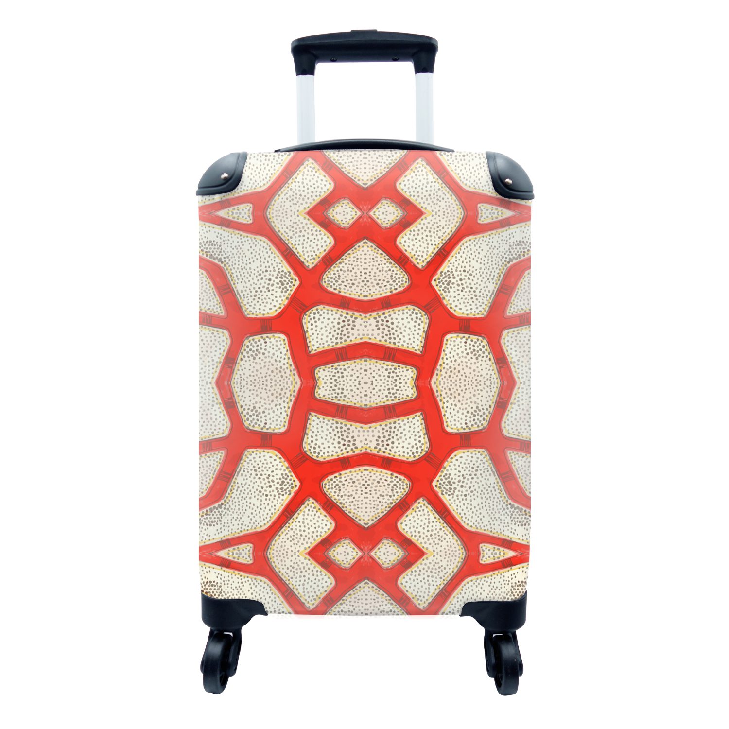 MuchoWow Handgepäckkoffer Koralle - Rot - Weiß - Design, 4 Rollen, Reisetasche mit rollen, Handgepäck für Ferien, Trolley, Reisekoffer