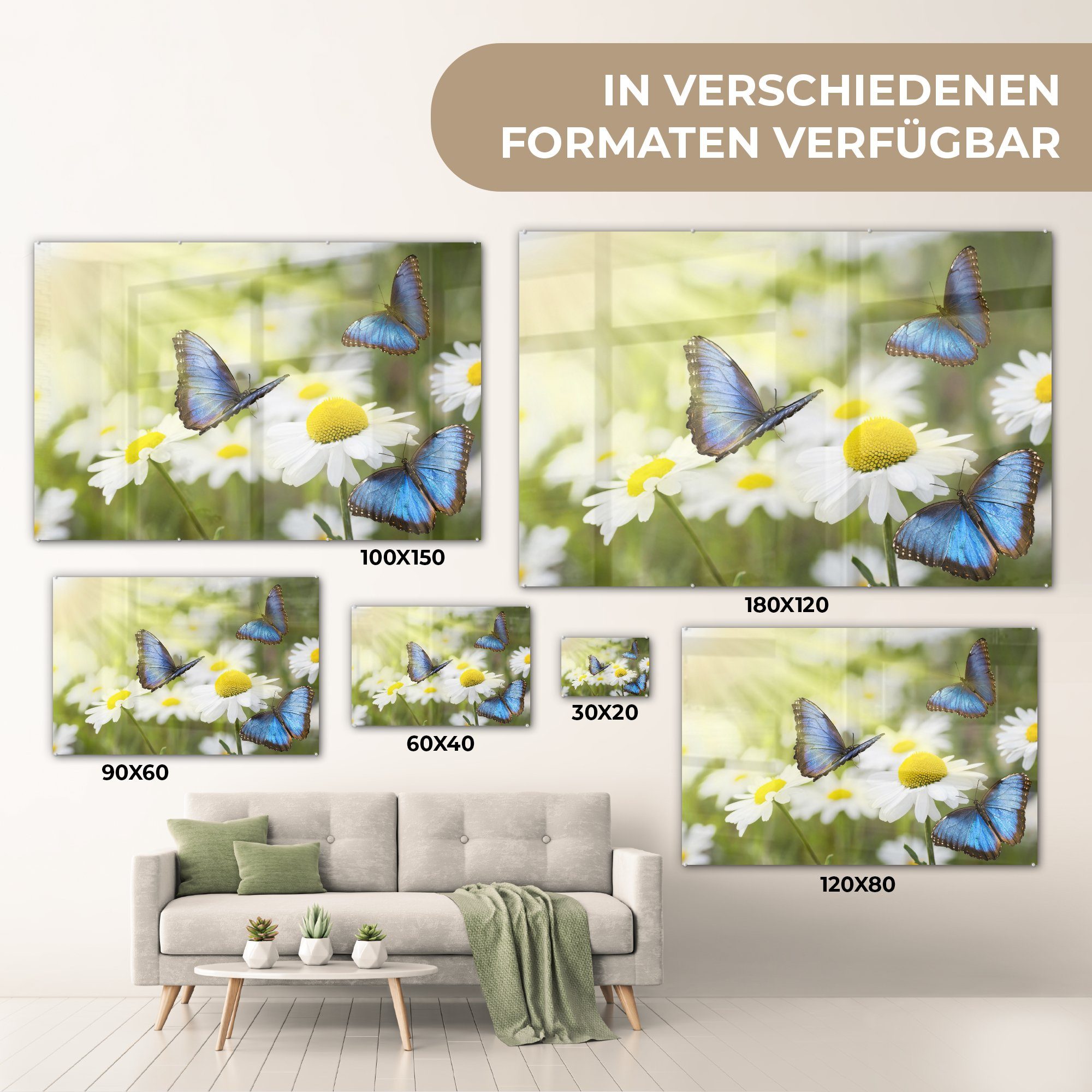 Acrylglasbilder MuchoWow St), Schlafzimmer Blumen Sommer, & Schmetterlinge (1 Acrylglasbild - - Wohnzimmer
