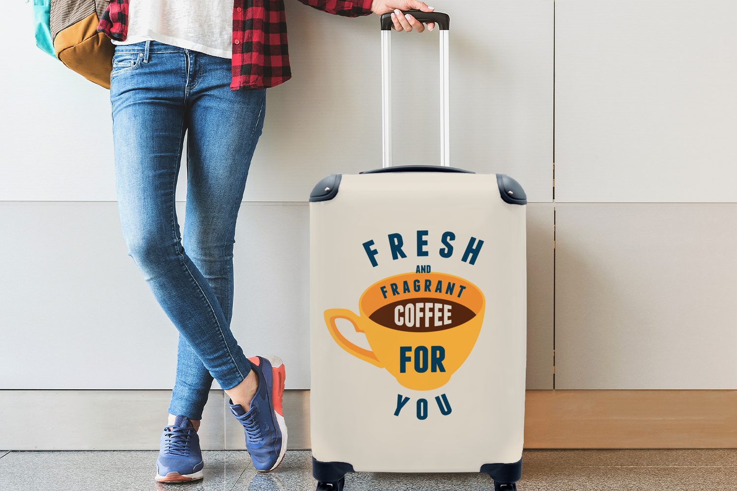 Zitate Handgepäckkoffer Sprüche Reisekoffer und - für Trolley, Kaffee, mit 4 Rollen, Reisetasche Handgepäck duftender Kaffee MuchoWow - Ferien, - Vintage - Frischer rollen,