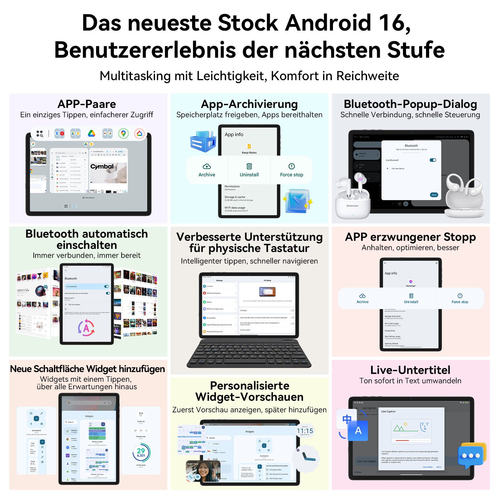 TABWEE 10" Android 16 256GB WiFi mit Tastatur/Maus/Stift Tablet (10", 256 GB, Android16, Android 16, mit Stift/Maus/Tastatur, Gemini Al Magic) – Bild 3 von 5