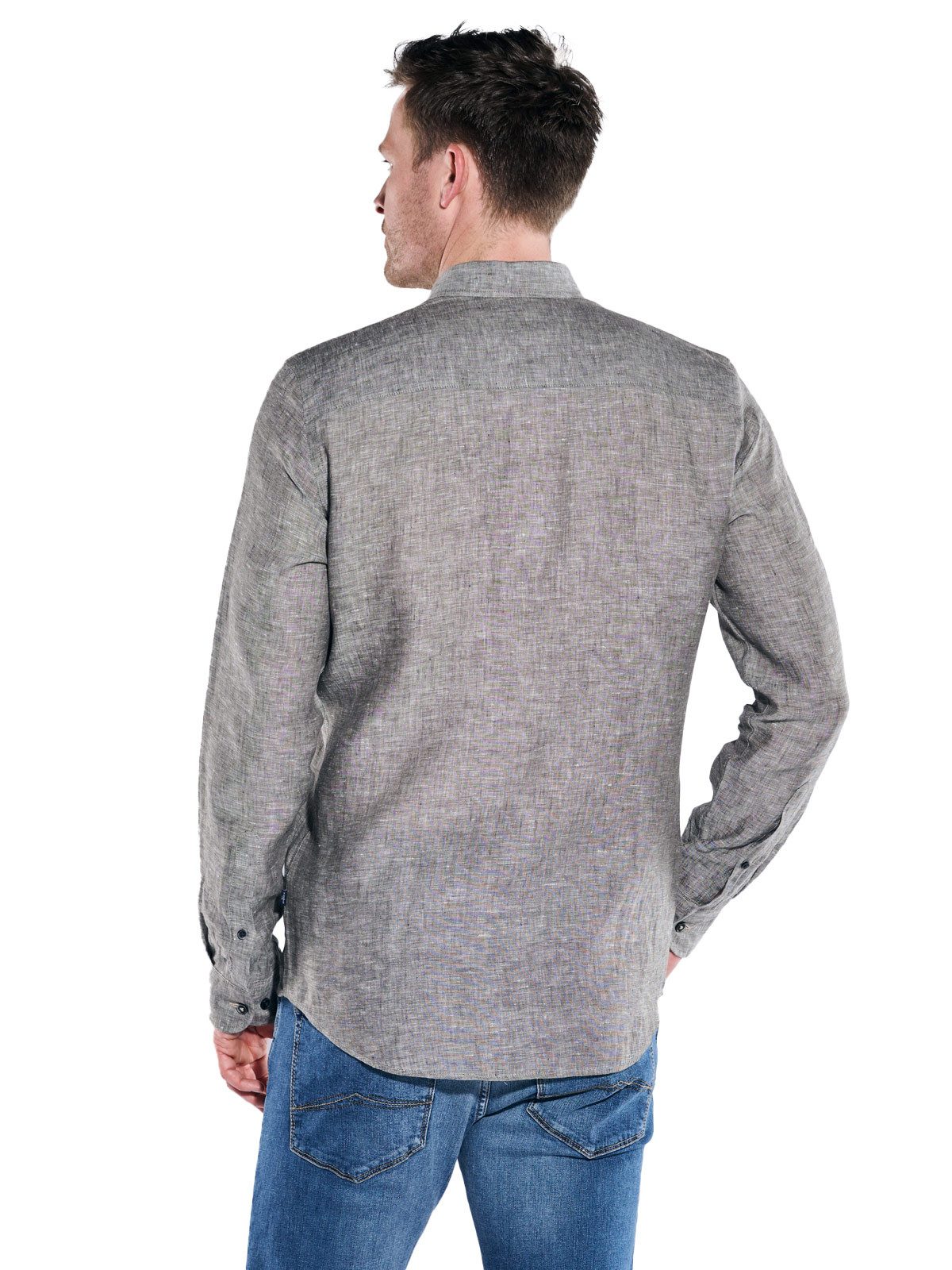 Engbers Langarmhemd engbers Herren Langarm-Hemd aus Leinen, Anthrazit günstig online kaufen