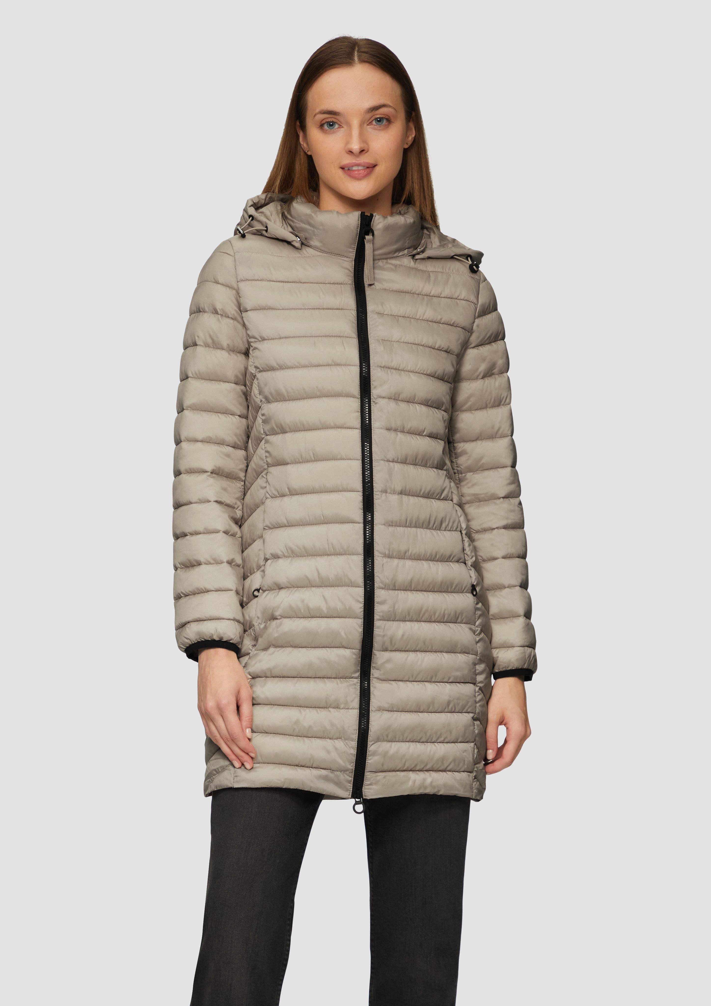 Funktionsmantel Lange Steppjacke mit abnehmbarer Kapuze im Slim Fit