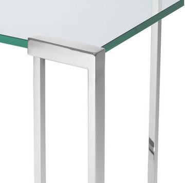 Casa Padrino Beistelltisch Luxus Beistelltisch Silber 45 x 45,5 x H. 56,5 cm - Edelstahl Tisch mit Glasplatte - Luxus Möbel