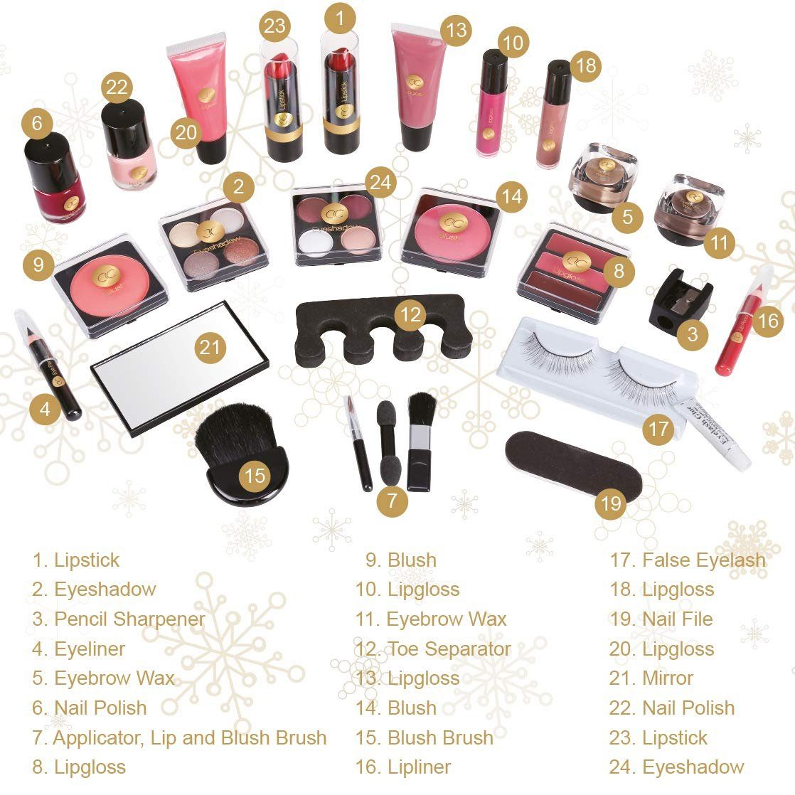 Make-up Adventskalender Schmink-Set umfangreiches mit 24 Styling Beauty-Adventskalender Advent Kosmetik-Spiegel vom im ACCENTRA Schminke Zehenspreizer, Kleinigkeiten