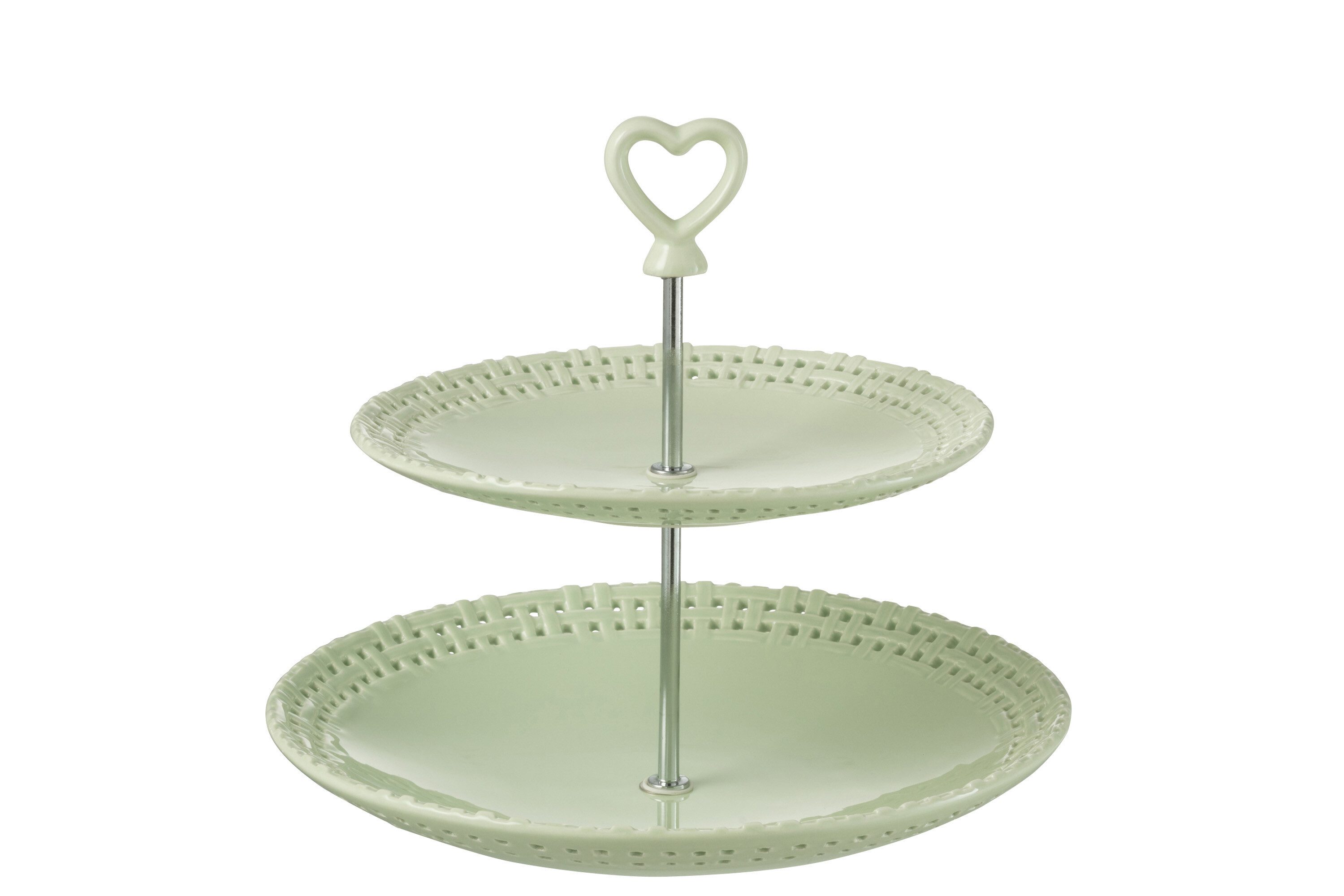 J-Line by Jolipa Etagere Etagere 2-stöckig Keramik – Weiß mit Herz & Verzierungen, Keramik, (1-tlg), zum Servieren mit 2 Platten